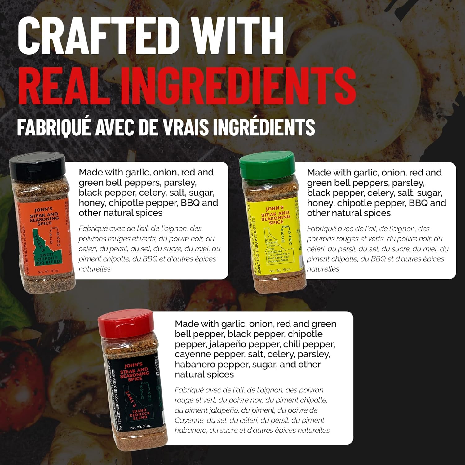 John’s Original Steak & Seasoning Spice – Gluten-Free, MSG-Free, Idaho-Made – Perfect for Steaks, Pork Chops, Burgers, Chicken, Seafood, Potatoes & More, 20 oz
