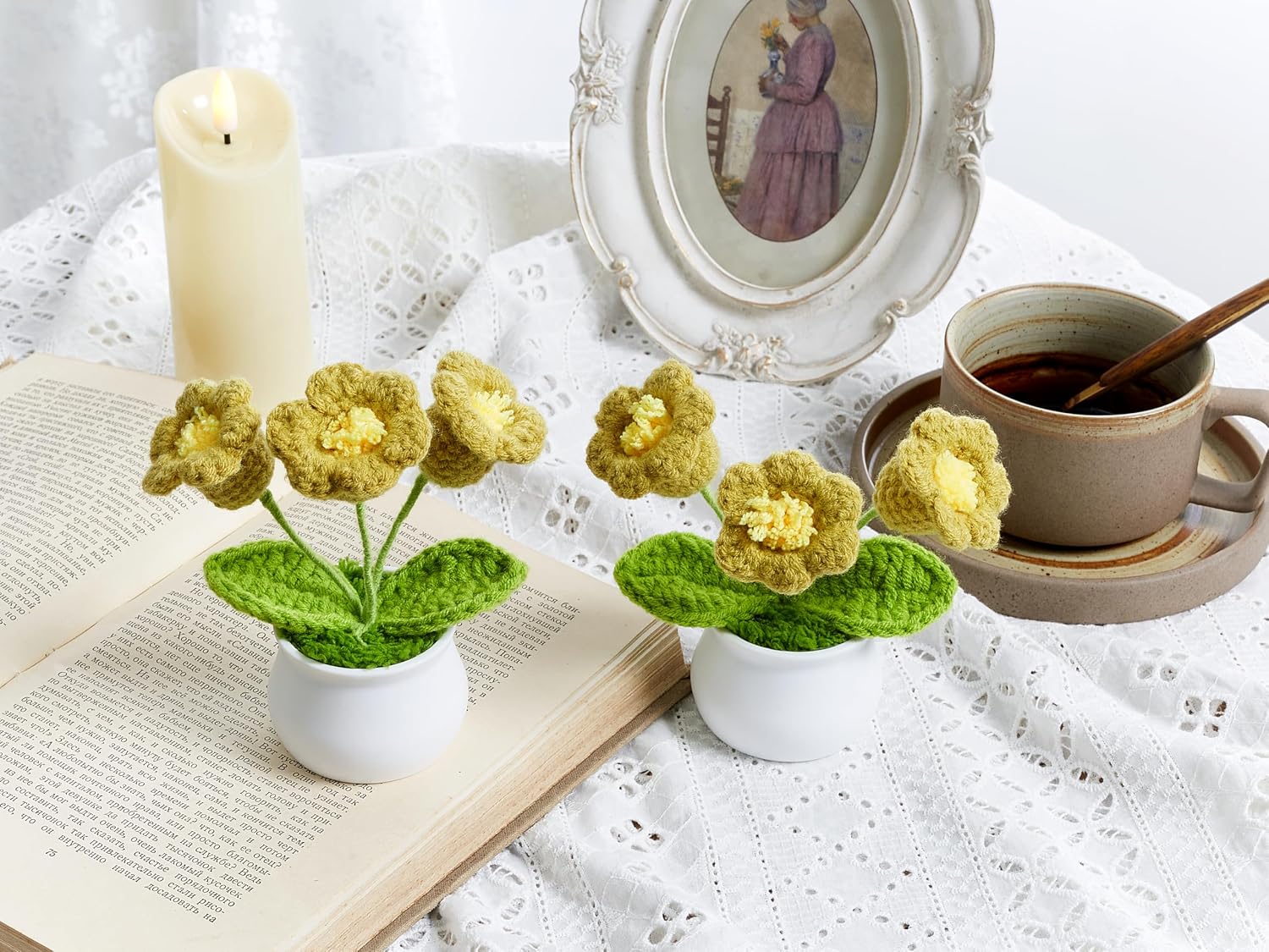 LAIDANLA Green Crochet Lily of the Valley Small Potted Plant image 3