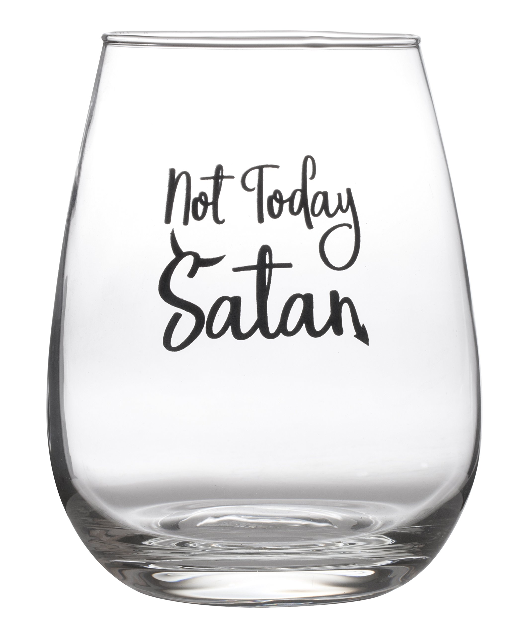 Not Today Satan - Cute Funny Stemless Wine Glass - Large 17oz Stemless Wine Glass