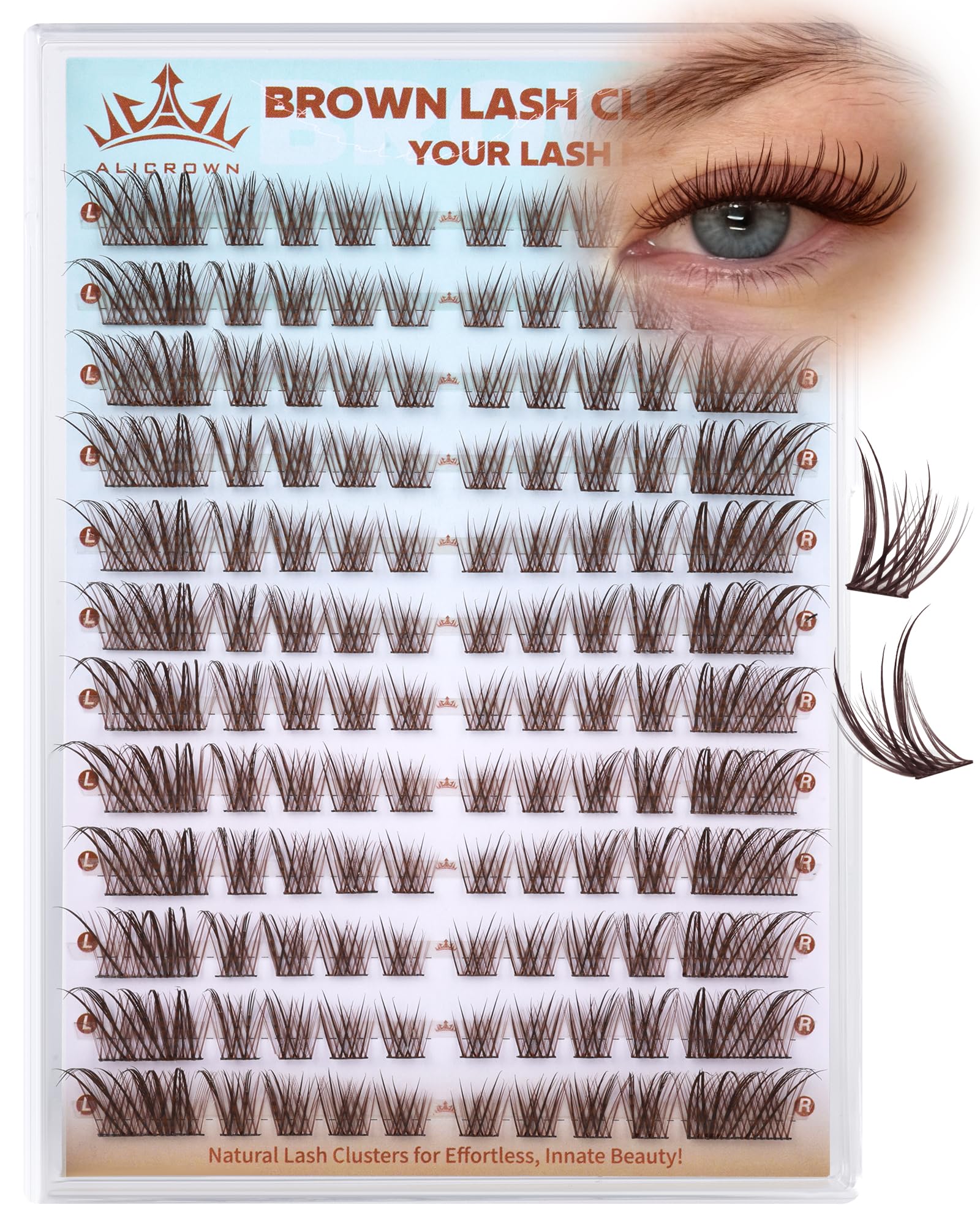 ALICROWN Brown Lash Clusters Natural Eyelash Extensions Cat Eye Eyelash Clusters Left Right Wispy Lash Extensions Fox Eye
