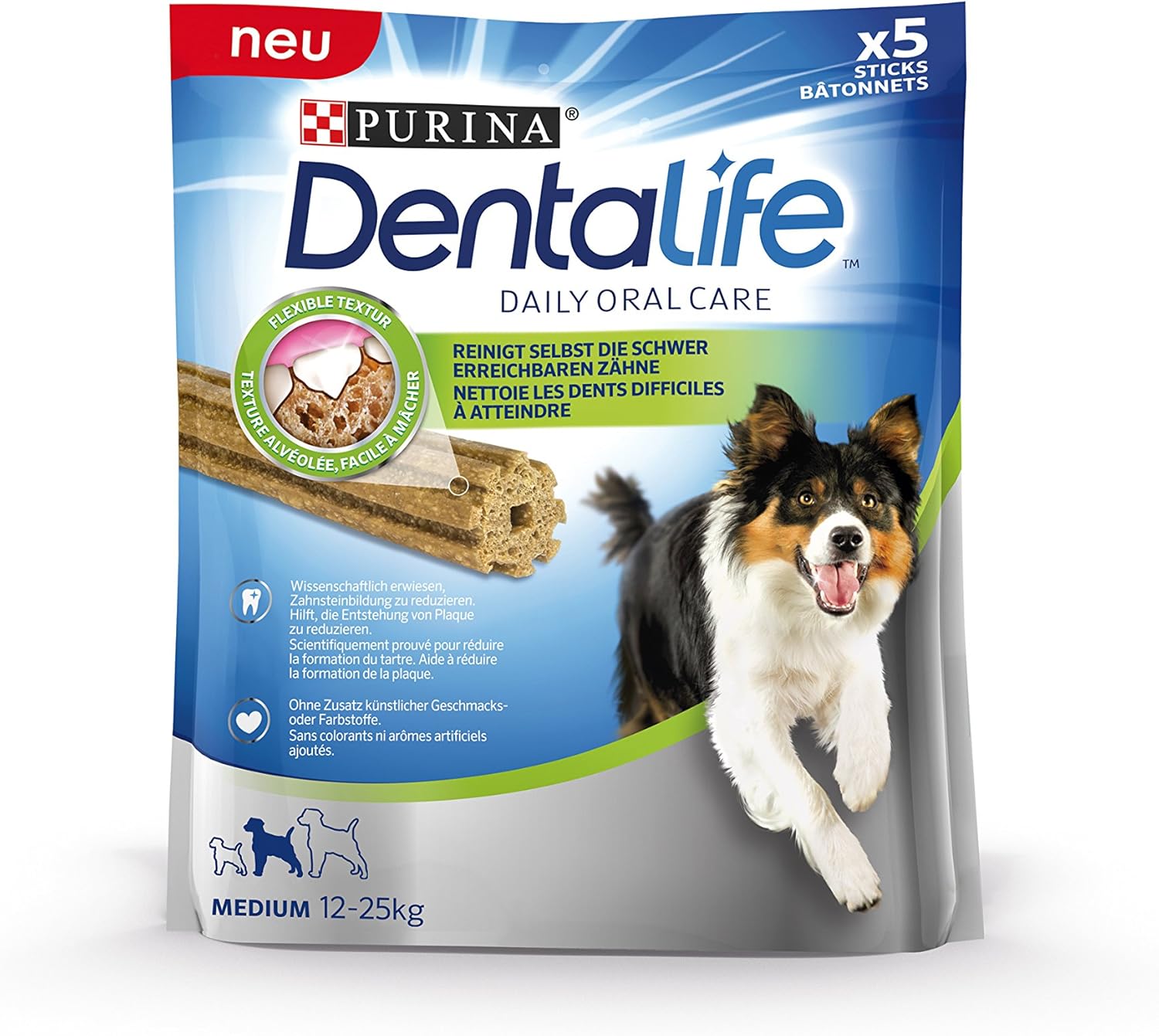 Purina DentaLife Medium Cuidado Diario Dientes de Comida para Perros, probier tamaño Medianas, 115 g