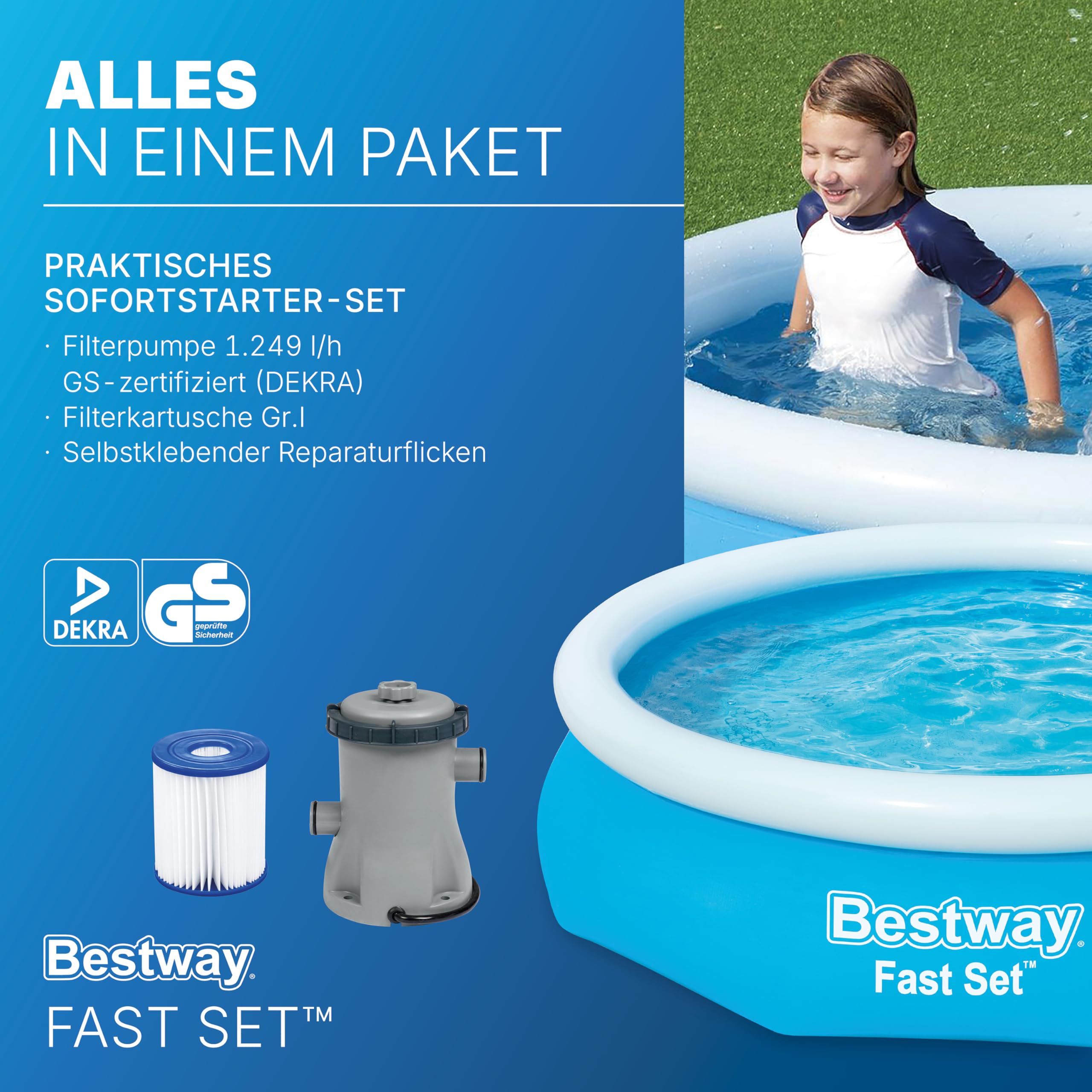 BESTWAY Fast Set Pool Set 305x76 cm, mit Filterpumpe