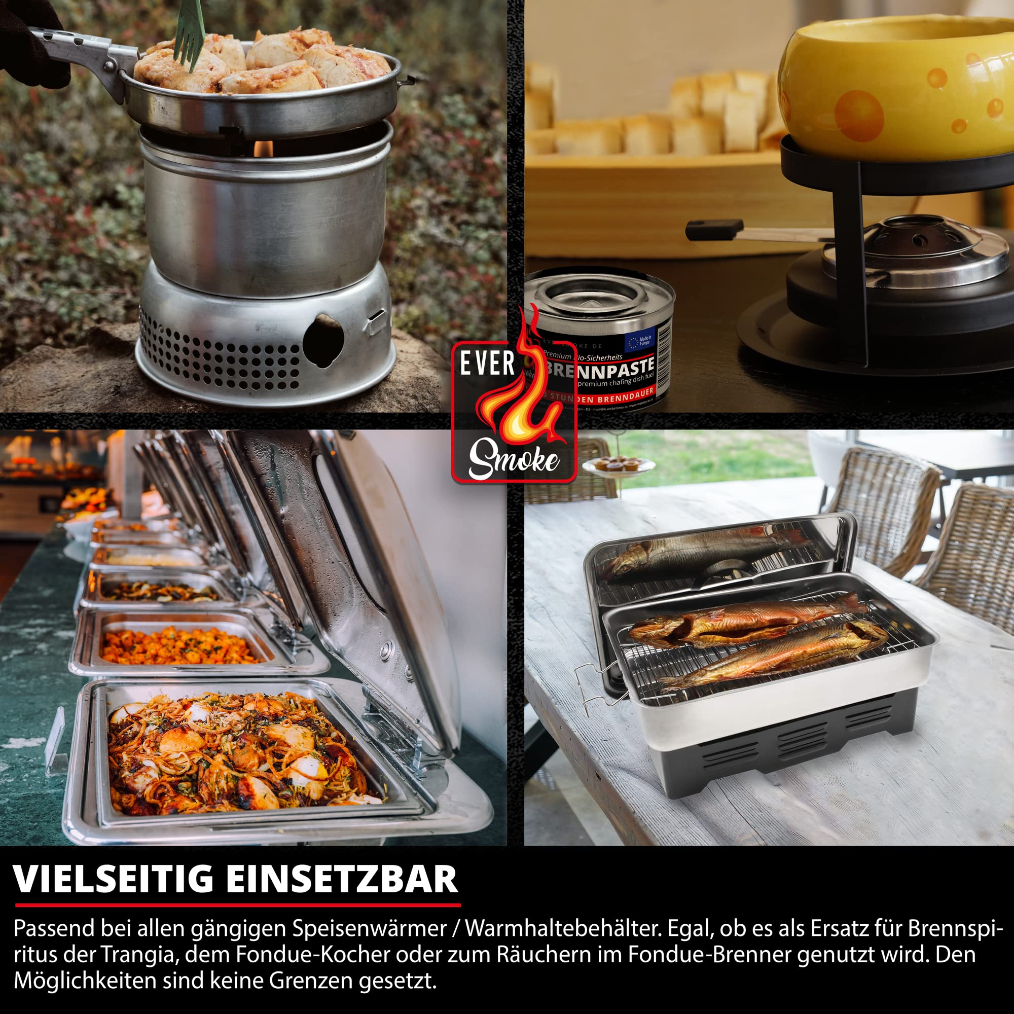 12x Eversmoke Sicherheits Premium Bio Brennpaste Brenngel Chafing Dish Speisenwärmer (12 Dosen je 200g)
