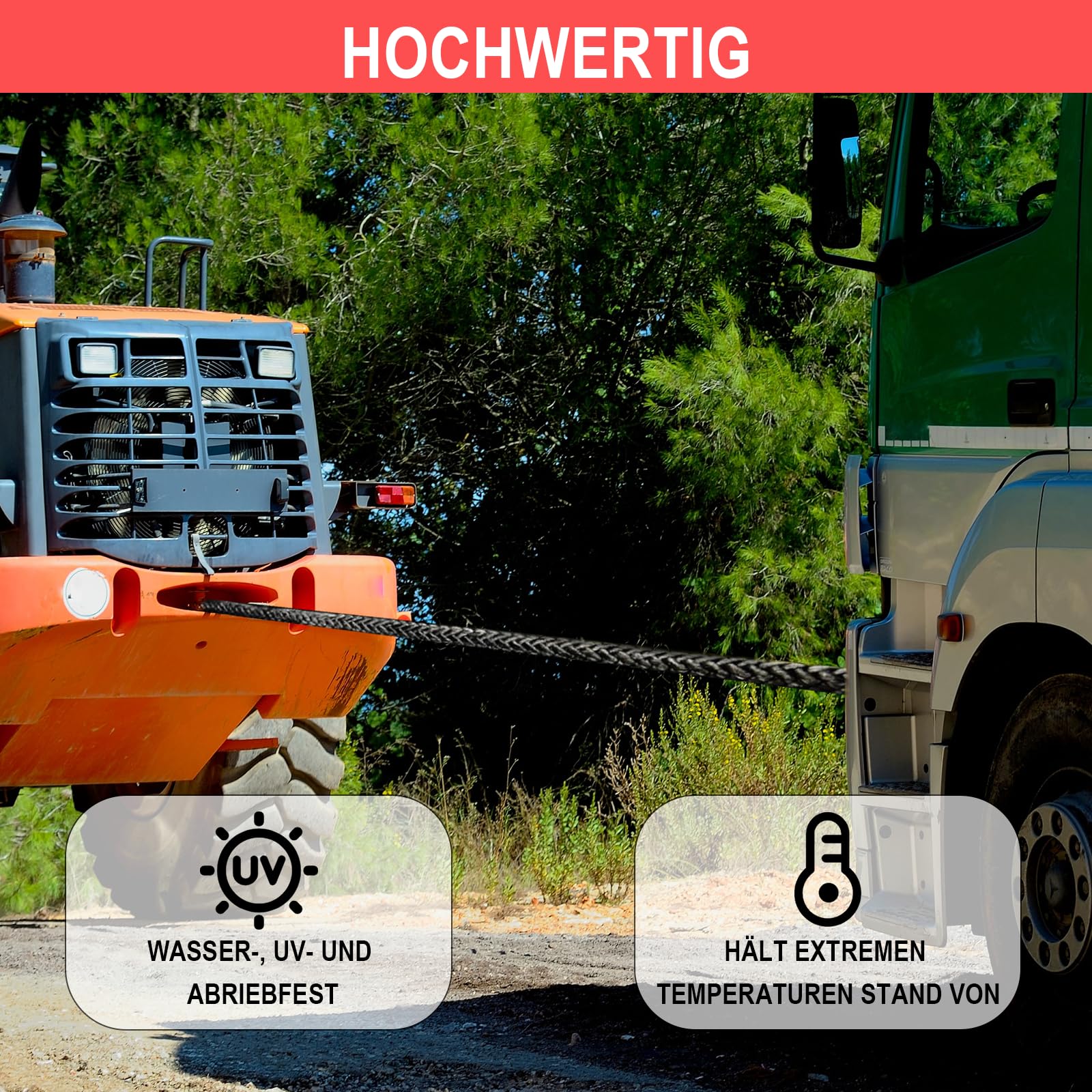 Kunststoffseil Windenseil Abschleppseil, 8 mm x 15 m Synthetic Winch Rope mit Schutzhülle Metallhaken und Handschuhe Synthetische Windenseil für Zum Ziehen Von ATV UTV Auto SUV und Großen Offroadern