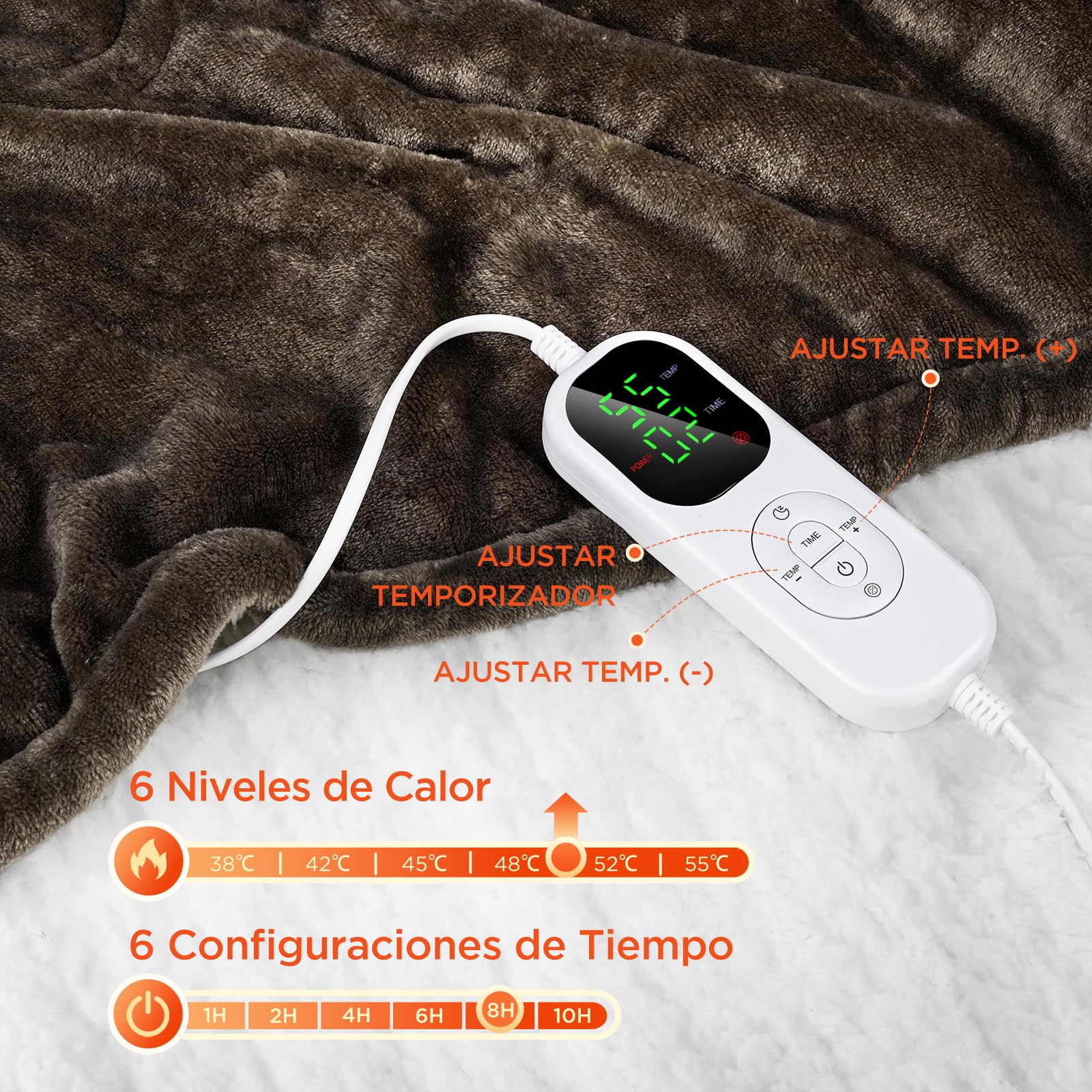 VIWAVE Manta Eléctrica 180x130cm,Esterilla Electrica with 6 Ajustes de Calor & Apagado Automático Programado,Manta Franela y Sherpa,Lavable para Sofá Cama Oficina