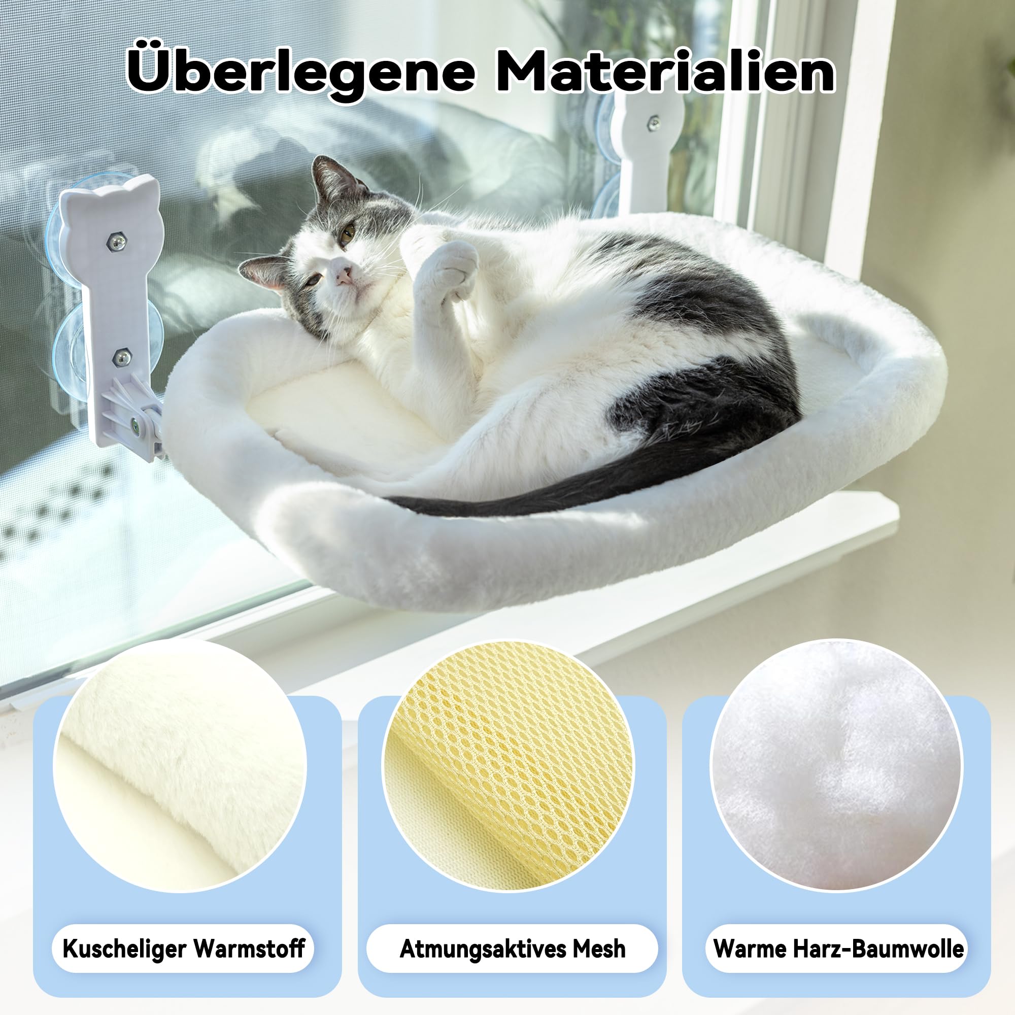 Katzen Fensterliege, Katzenbett Fenster Leicht zu Montieren Robuste Faltbare Katzenliege Fenster Bett Weiche und Bequeme Katzen Hängematte Fenster Sitz Aktualisiert Saugnäpfe Halten bis 18 kg
