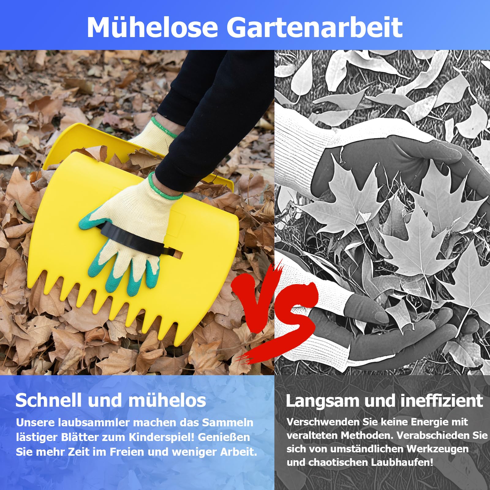 2 Paires de Ramasse Feuilles - Design Ergonomique et Léger pour Ramasser Les Feuilles sans Effort, Rateau a Feuille Robuste en avec Poignée - pour Nettoyer la Pelouse, la Cour et Les Débris de Jardin