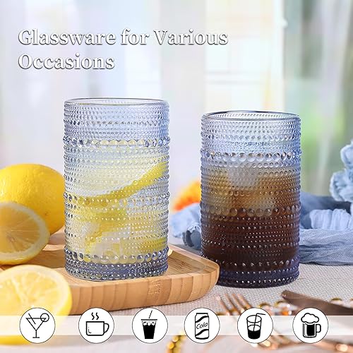 Miniatura 2 de Juego de 6 vasos azules de hobnail para beber, vasos de cóctel de 12 onzas, cristalería azul vintage para cerveza, cóctel, refrescos, jugo, café y