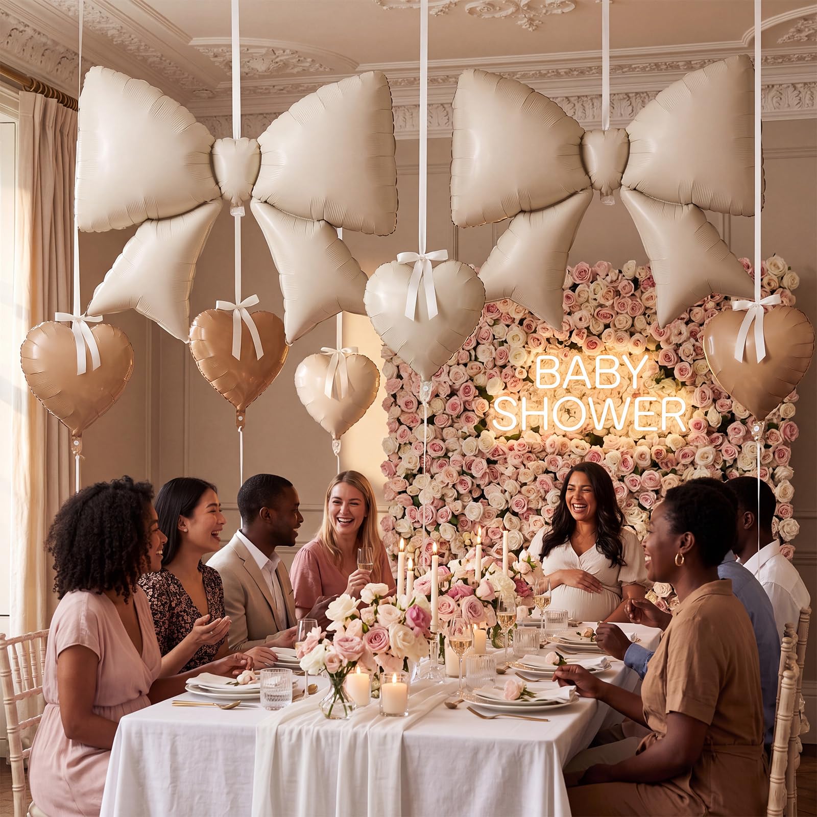 Set di 30 palloncini a forma di cuore, 96 cm, con fiocco a elio, fiocchi a nastro con cravatta attorcigliata, per compleanni, baby shower, matrimoni, San Valentino, feste a sirena