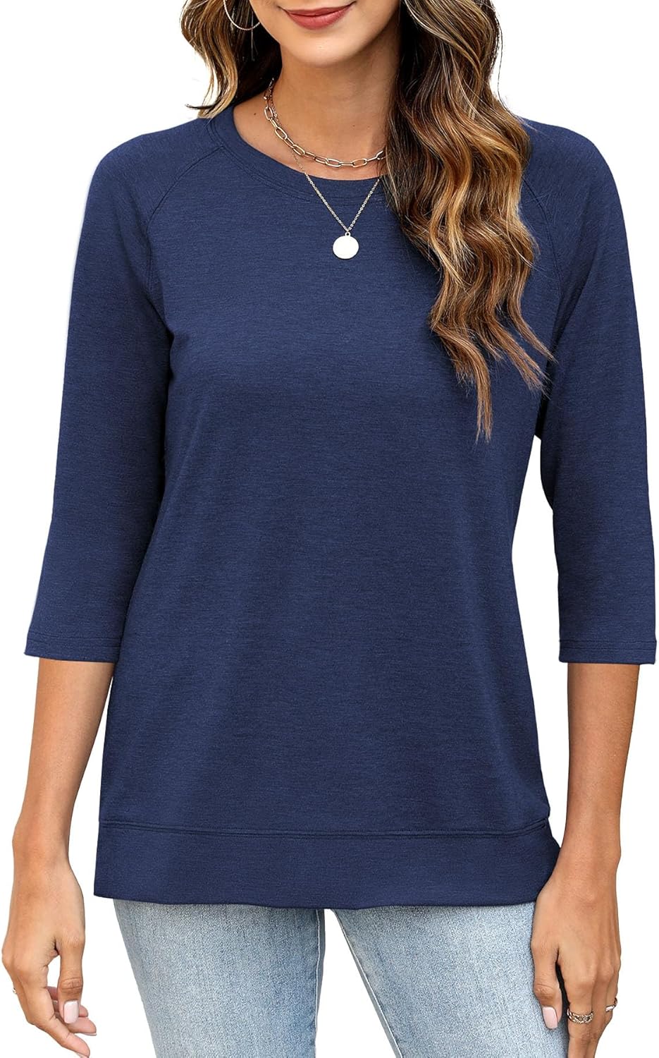 JomeDesign Womens Tops Casual 3/4 Sleeve Crew Neck Shirts Loose Fit Tunic Blouses Summer Tees - Image 2