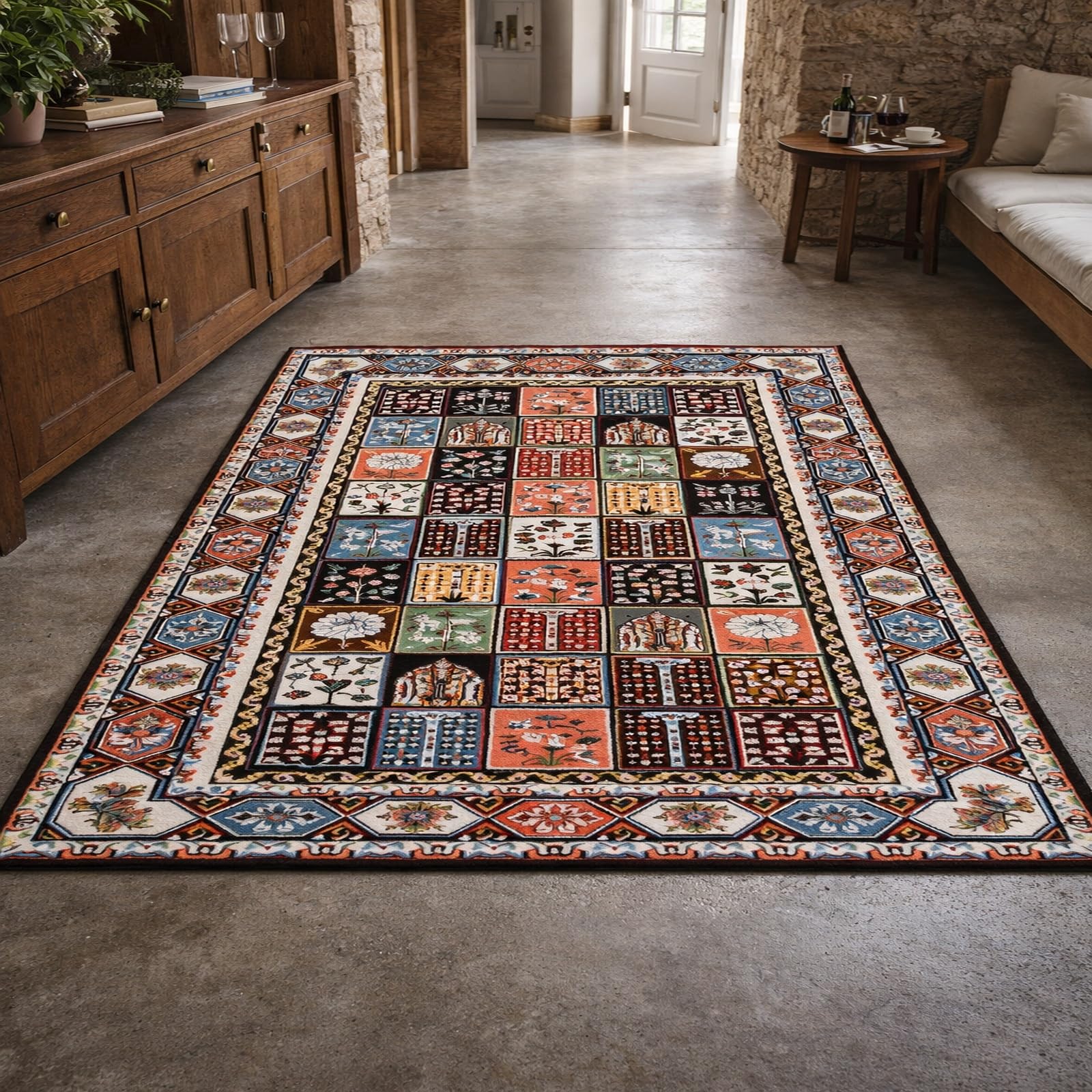 Tapis de salon poil ras multicouleur 120x200 cm pour décoration de maison