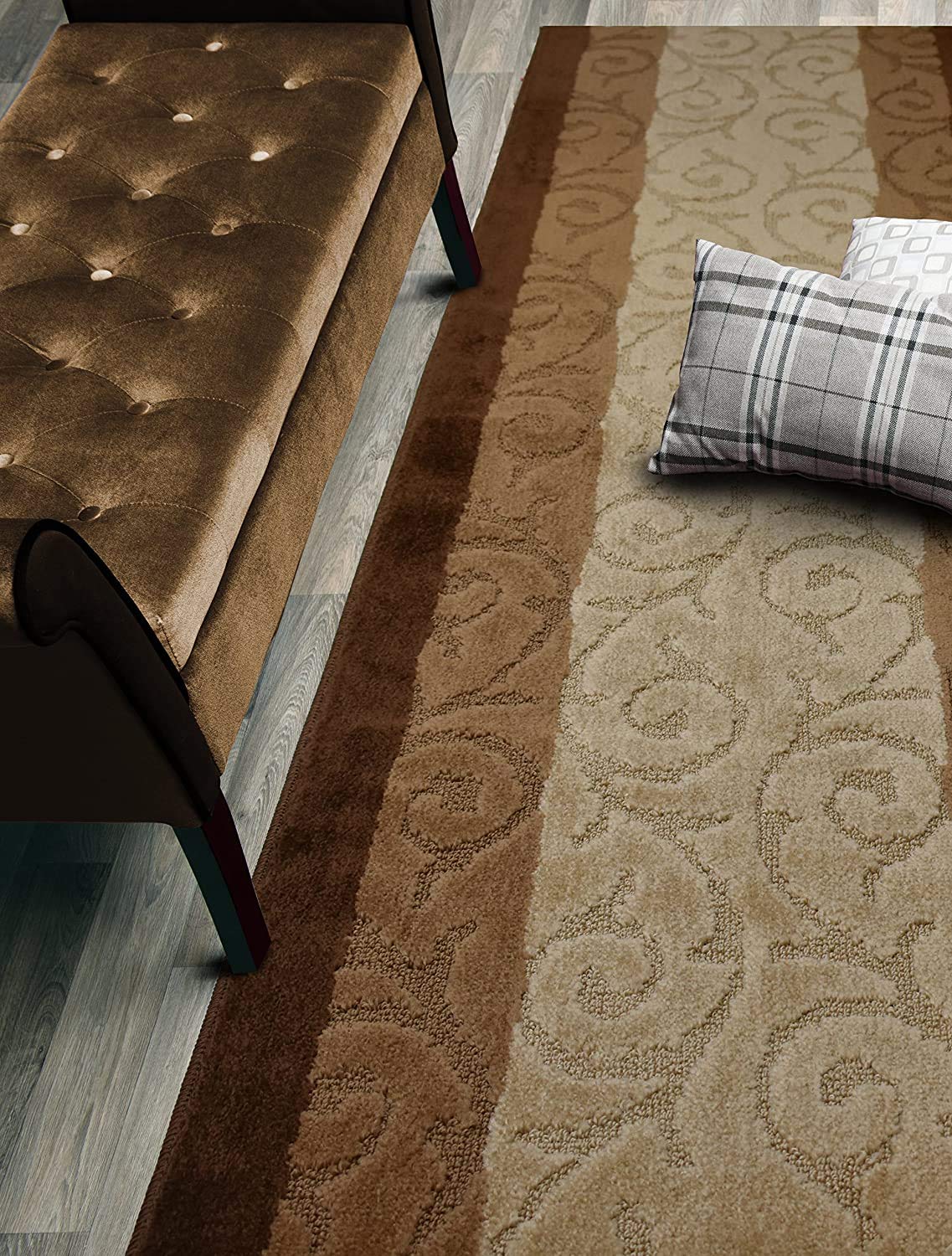 ORFA HOME Custom Size Scroll Hallway Runner Rug Slip Resistant, 26 Inch Wide x Your Choice of Length Size, Brown, 26 Inch X 8 Feet, Sold and Priced