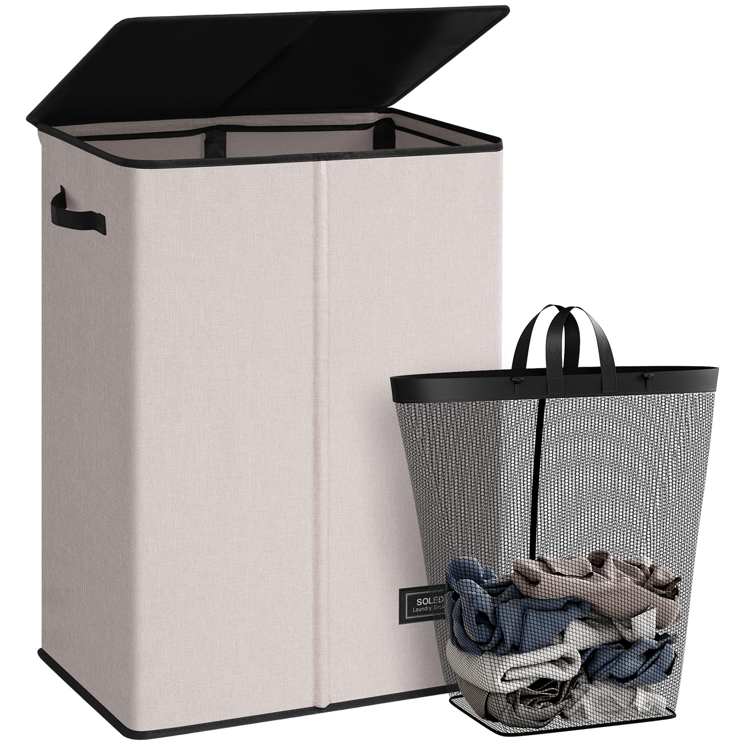 Photo 1 of SOLEDI Laundry Hamper with Lid 130L Large & Tall Collapsible Laundry Basket, Clothes Hamper with Bag Removable Easy to Carry, Dirty Hampers for Bedroom, Bathroom, Dorm, College, Light taupe