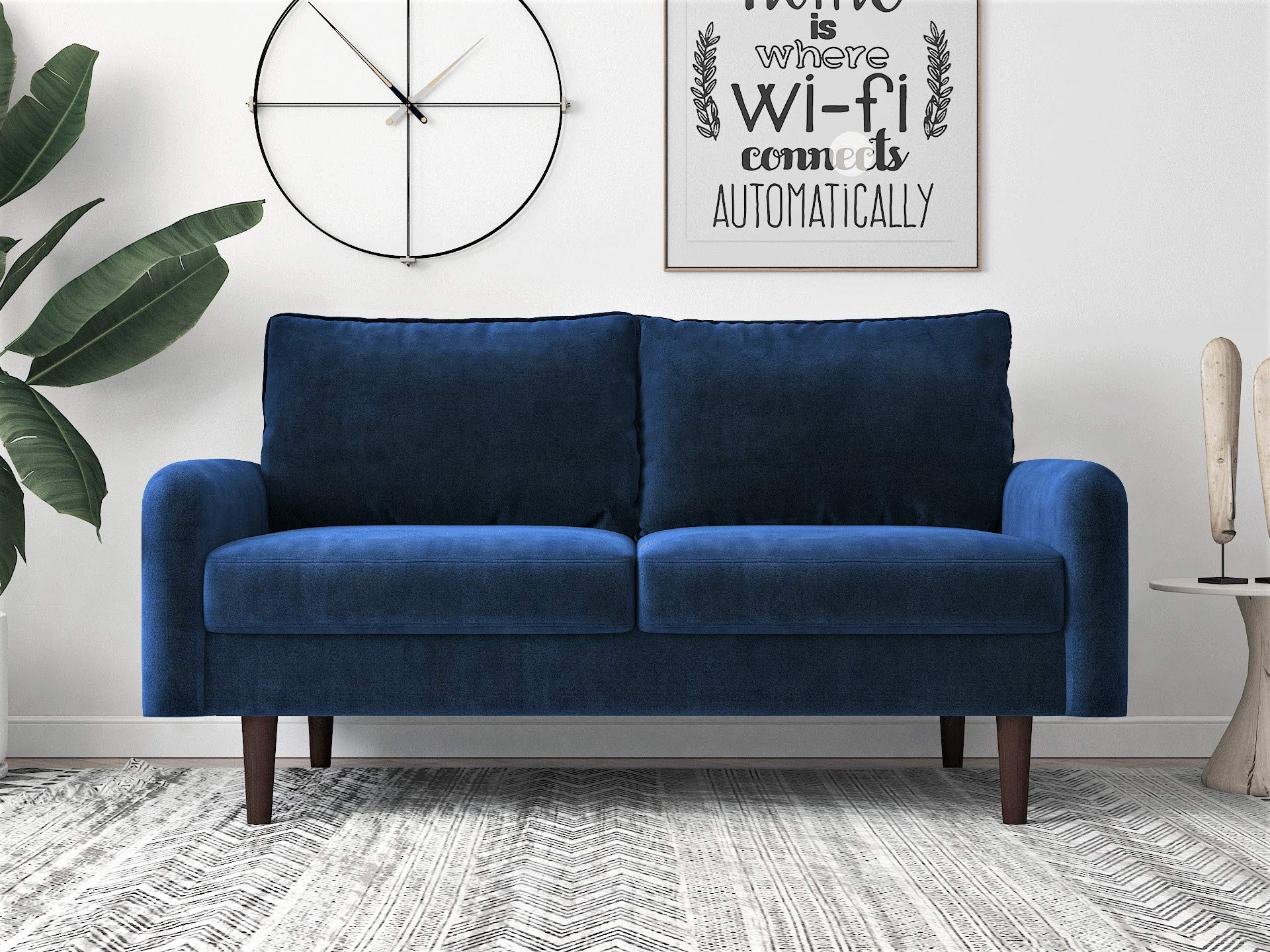 Americus Ultra Modern Velvet Upholstered Living Room Loveseat, 57.8", Space Blue