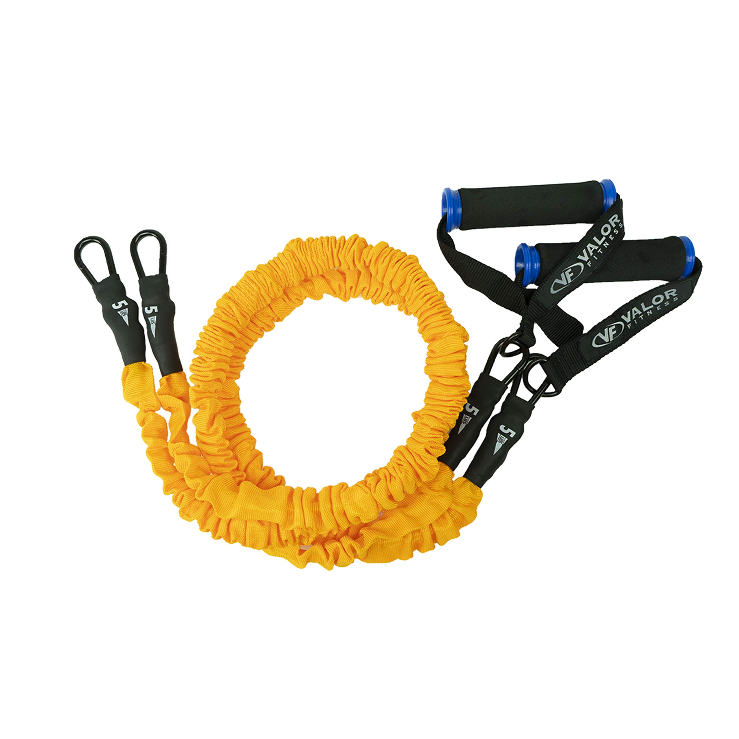 Valor Fitness Resistance Bands – 5 lbs. Resistance – Carabiners Attached – 2 Handles Included – Sheath Covered - Mobility Exercise Strength Training –RT-05