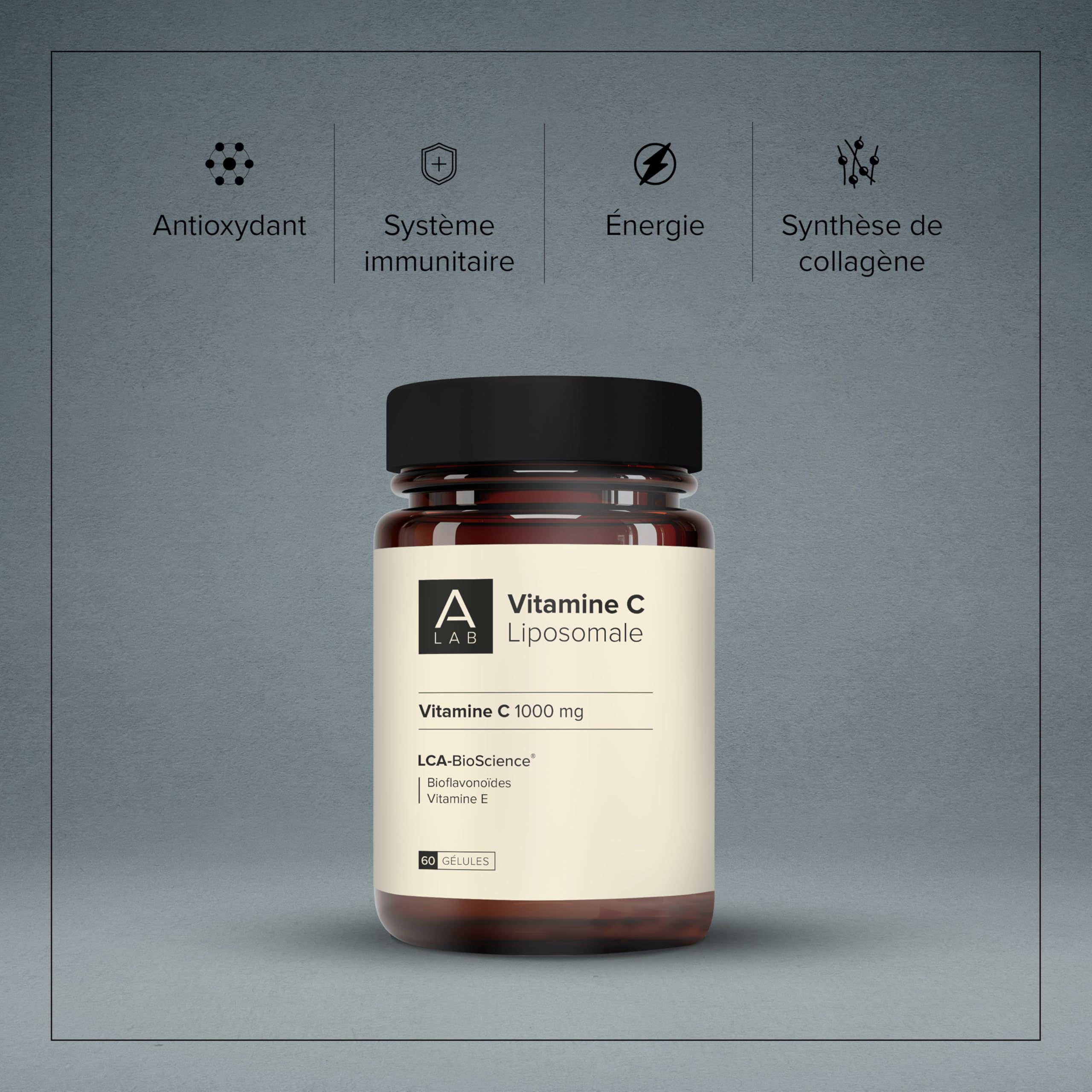 A-LAB Vitamine C Liposomale 1000 mg - Assimilation Renforcée - Complément Alimentaire Vitalité, Anti-Fatigue, Antioxydant - 60 gélules, 30 jours de prise - Fabriqué en France