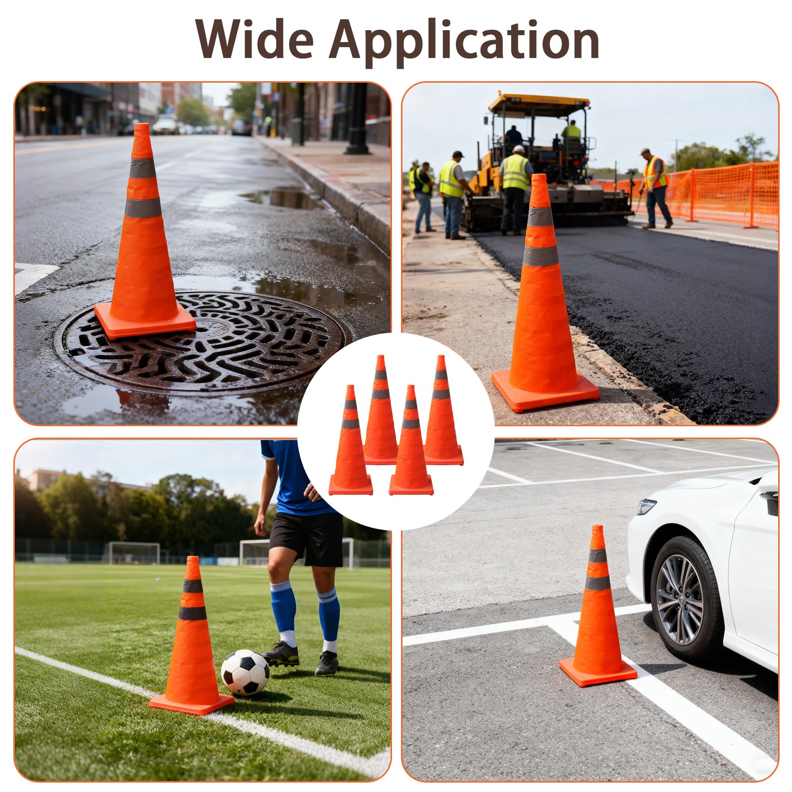BRGD 4 Piezas Conos de Seguridad Vial Plegables, Plegable Cono de Tráfico Pop Up con Banda Reflectante para Obras, Aparcamientos y Señalización Deportiva