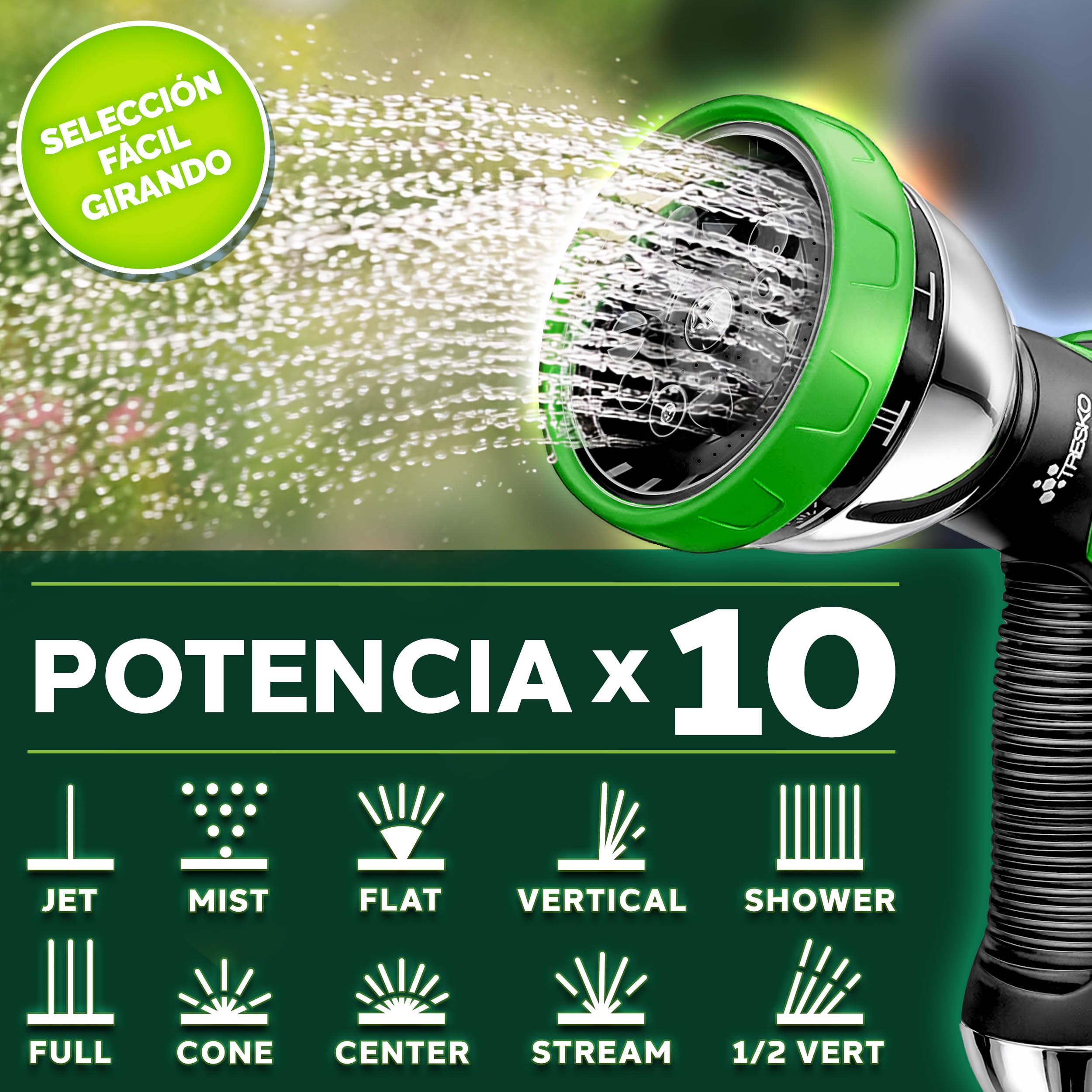 TRESKO® Manguera Flexible de jardín 22.5M, Manguera Flexible con Triple Capa de látex, Manguera de riego Extensible, Manguera con Boquilla multifunción Incl. Colgador de Metal