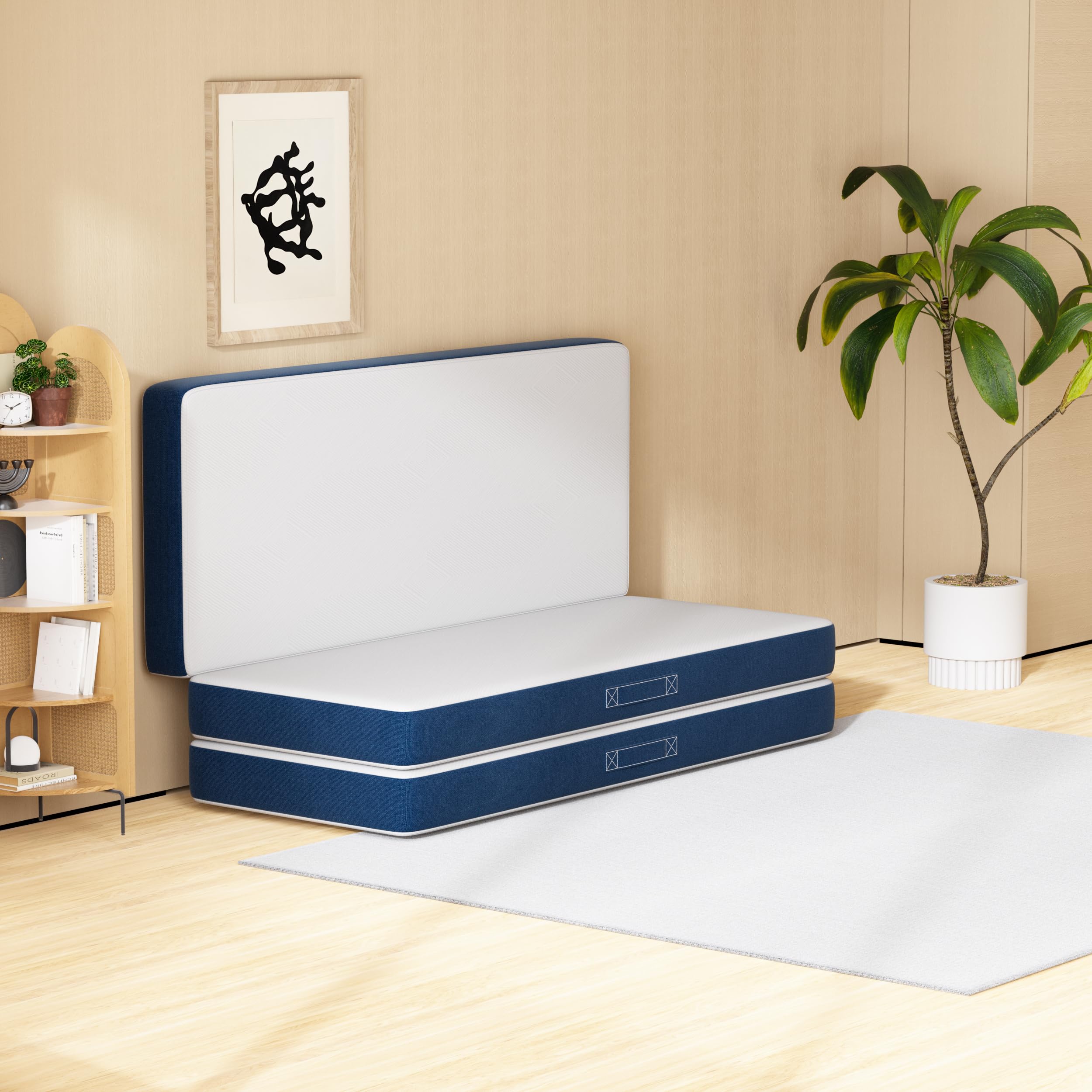DEWINNER Matelas Pliant Triple,160x195x10cm, Matelas d'invité Polyvalent, 10cm Mousse épaisse, Housse Amovible et Lavable en Machine, Poignée de Transport pour faciliter Le Transport