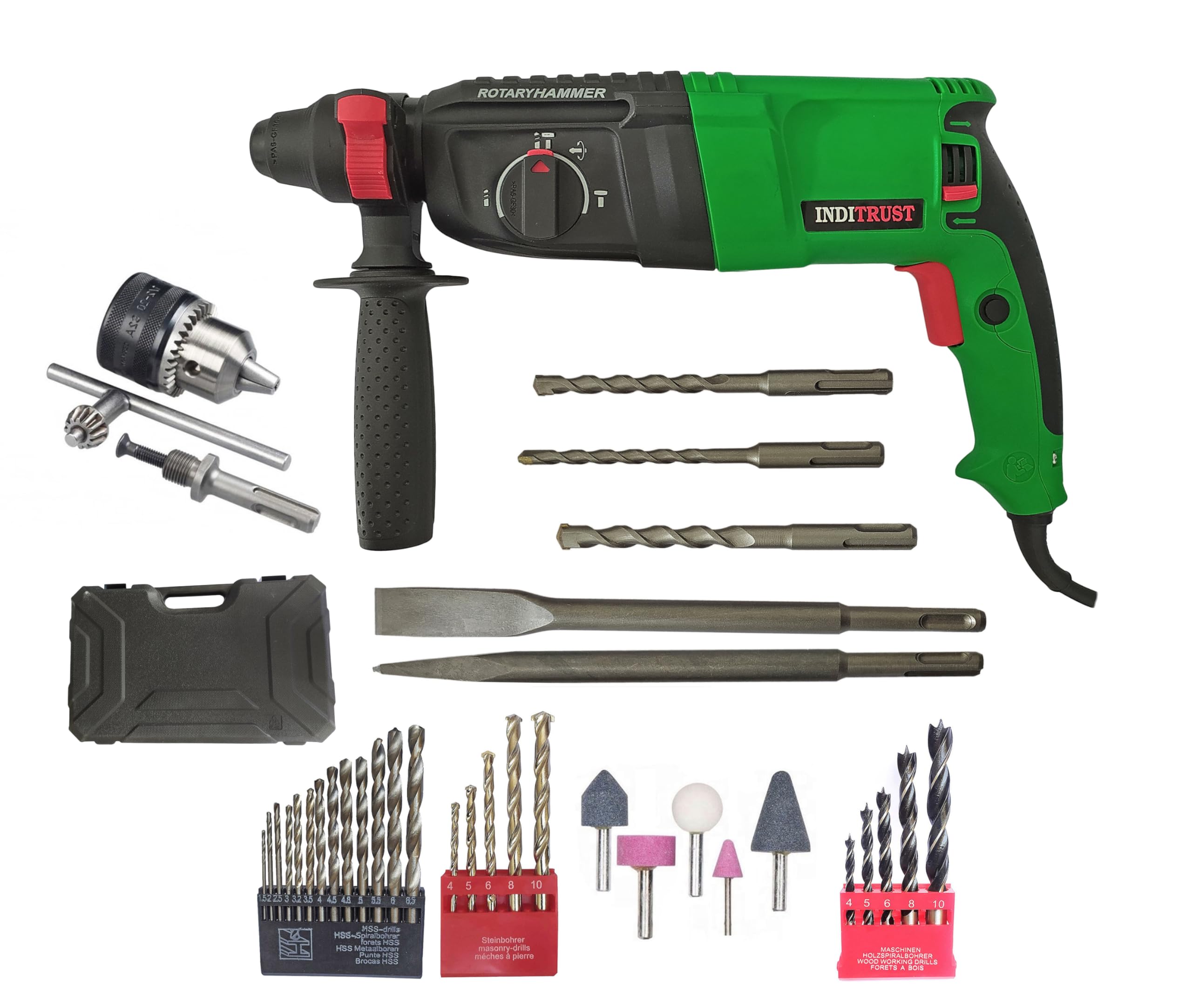 Inditrust 1250W 26mm Electric rotary hammer drill Machine with SDS drill bits and accessories, Set of 1 with 6 MONTHS WARRANTY (GREEN) 100% Copper Winding (B0D5B34CZH) Amazon Price History, Amazon Price Tracker