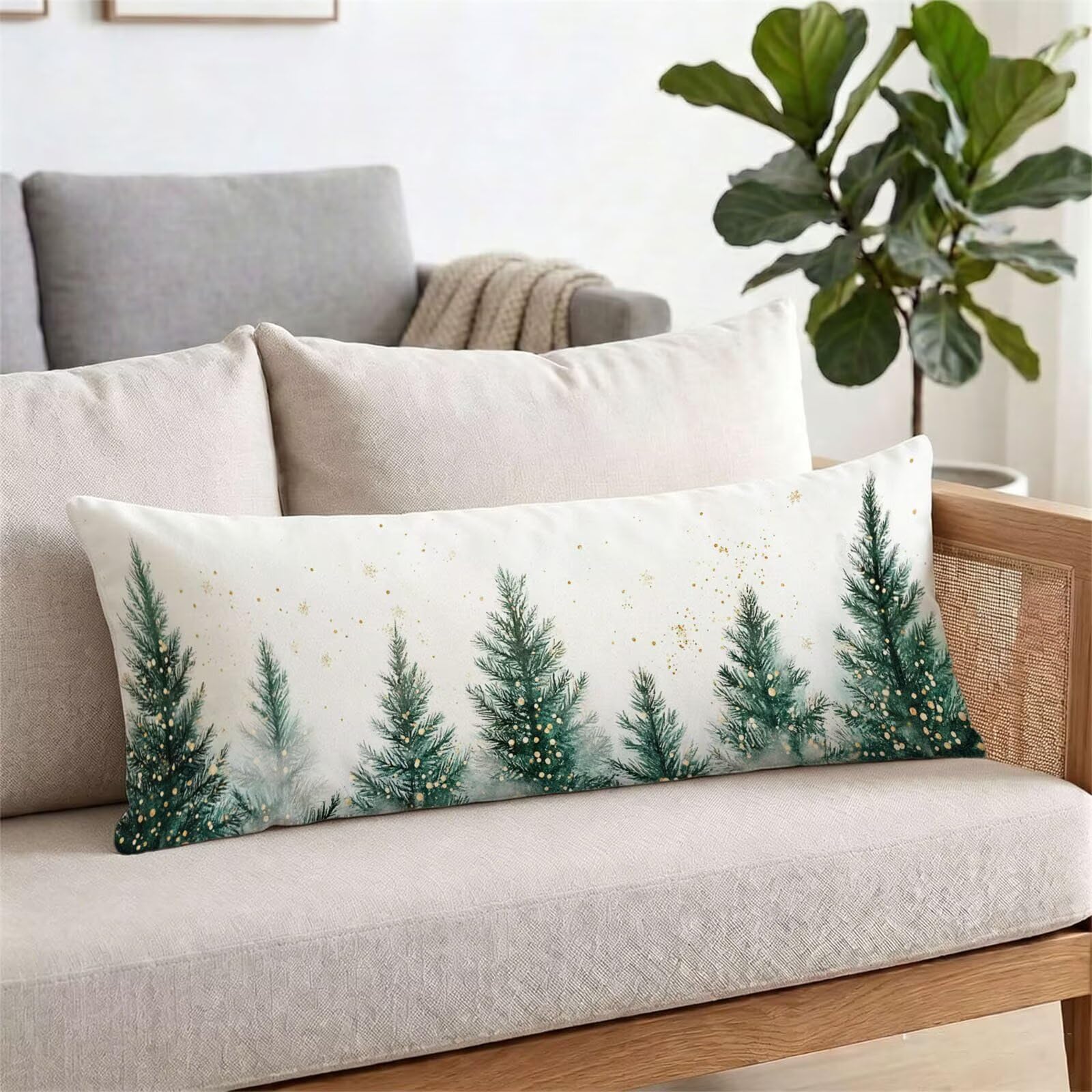 Funda de Almohada 60 x 180 cm Verde Protector Almohada 180 cm con Cremallera Invisible, Terciopelo Suave y Transpirable Pillow Case Festival Impresión a Doble Cara para Cama, Sofá y Dormitorio dg-244