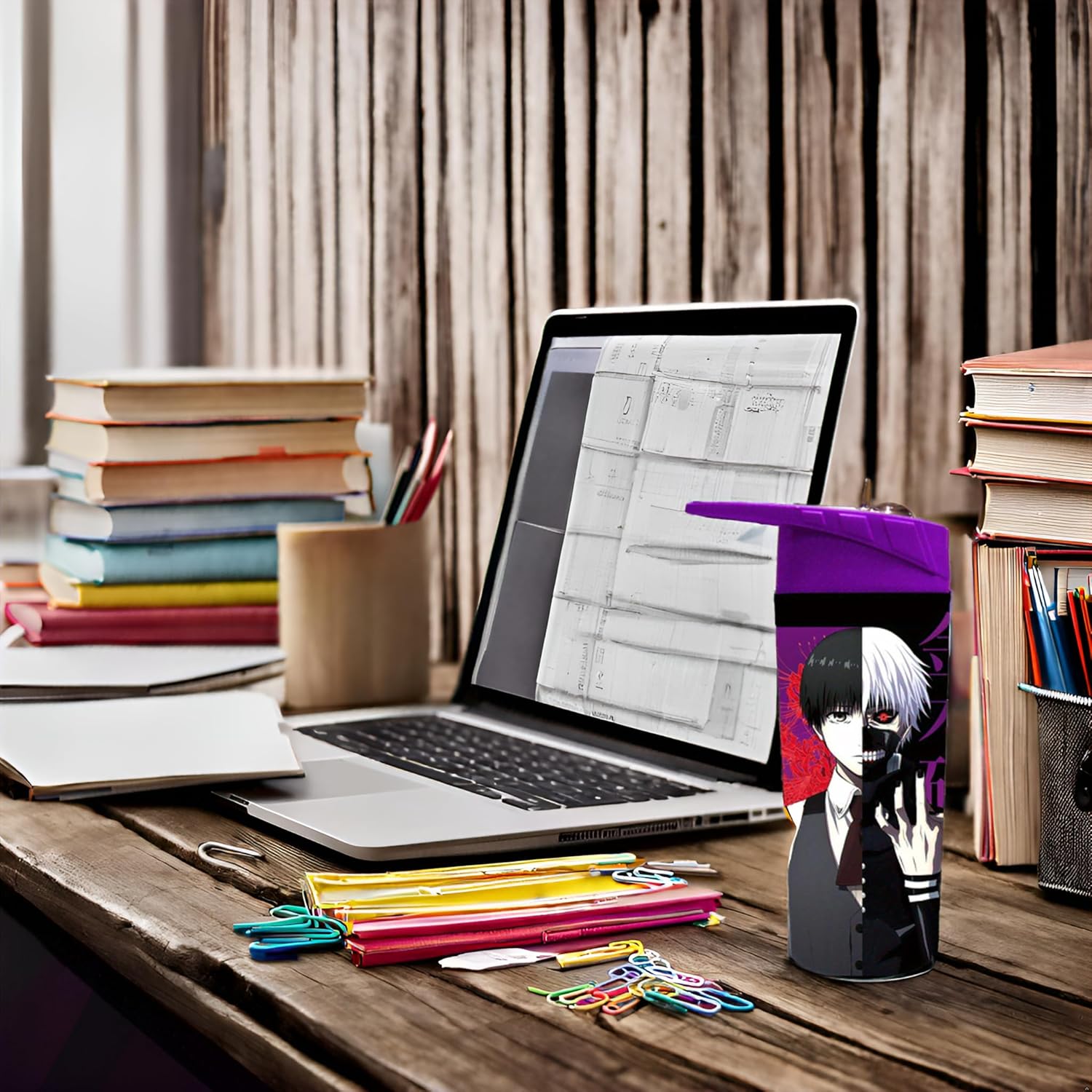 Surreal Entertainment Anime Character Water Bottle with Purple Lid, 16 oz