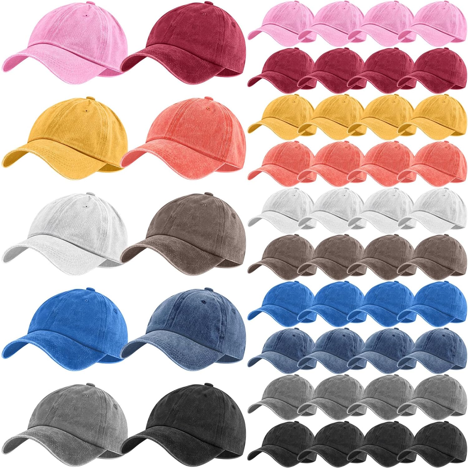 Bonuci 50 Pcs Vintage Baseball hat Bulk Washed Baseball Cap Adjustable Cotton Sports Golf Dad Hats for Men Women