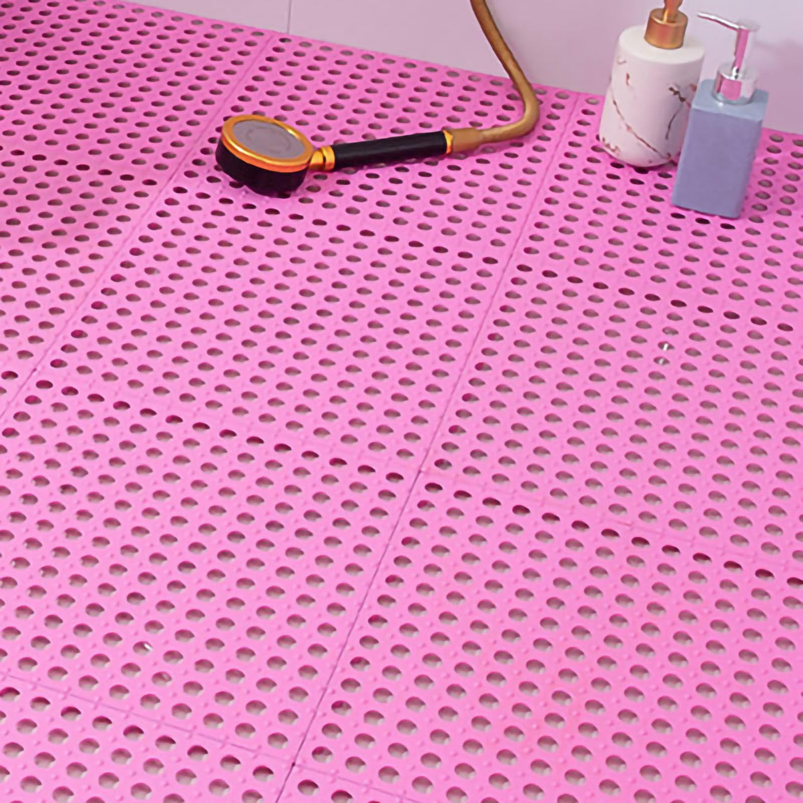 Lot de 10 tapis de bain antidérapants en plastique avec trous de drainage et ventouses pour personnes âgées Rose 30 x 30 cm