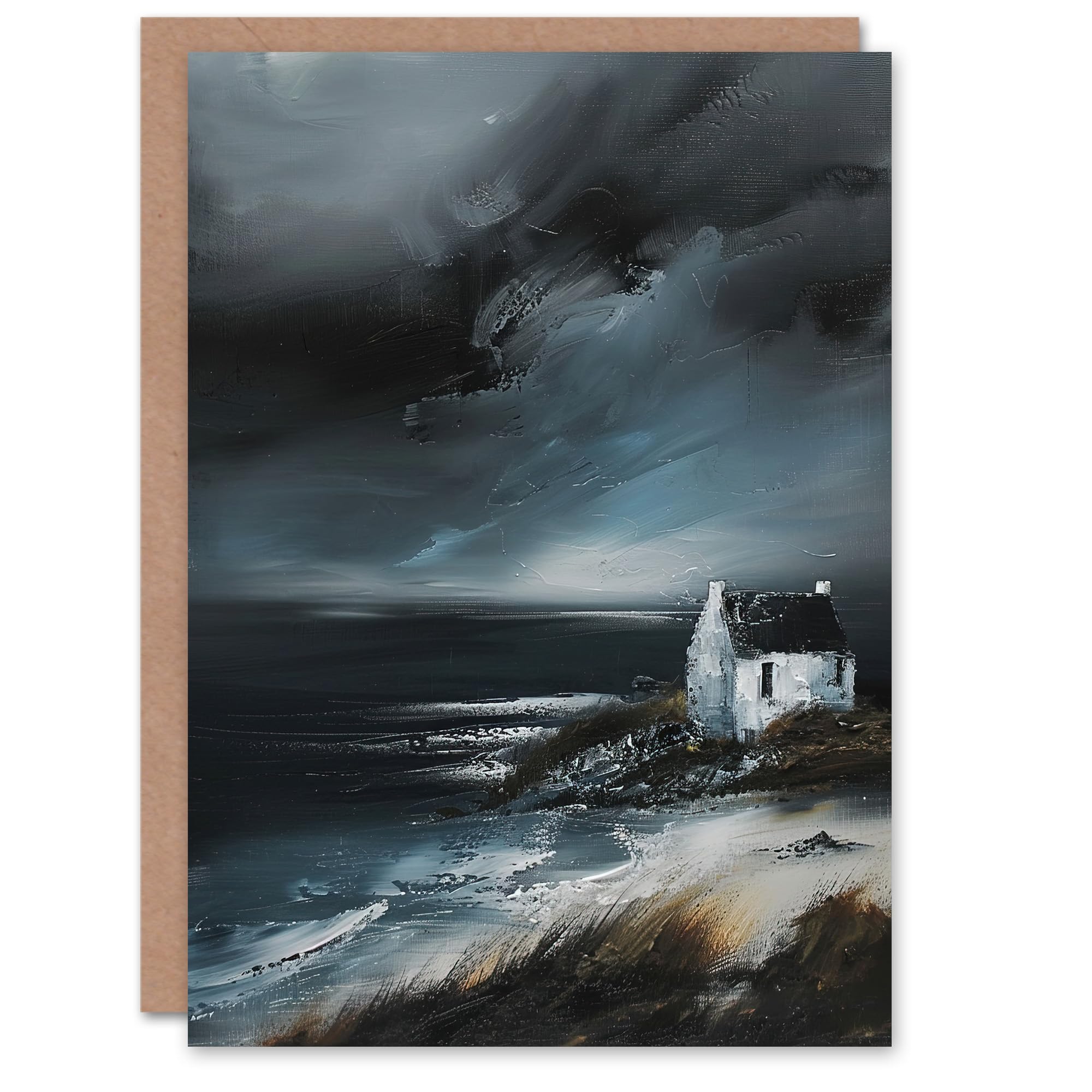 Artery8 Scottish Coastal Cottage Oil Painting Timeless Greeting Birthday Card Him Her All Blank