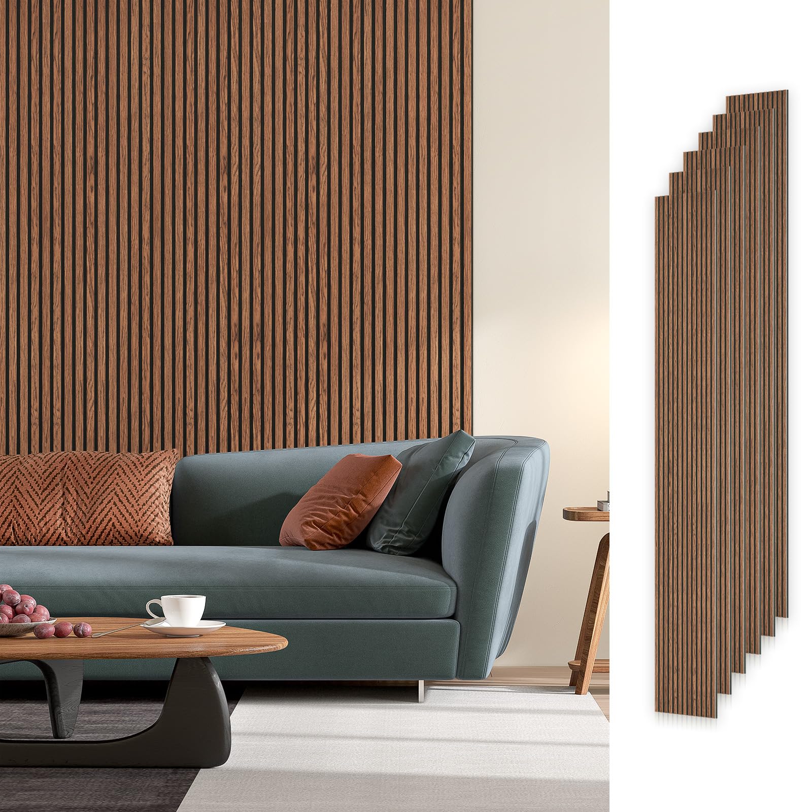 6 Pack Acoustic Wood Wall Panels, 94"x 7.9" Each Soundproof Wood Panel, 3D Fluted Wood Slat Paneling for Wall and Ceilings, Classic Brown