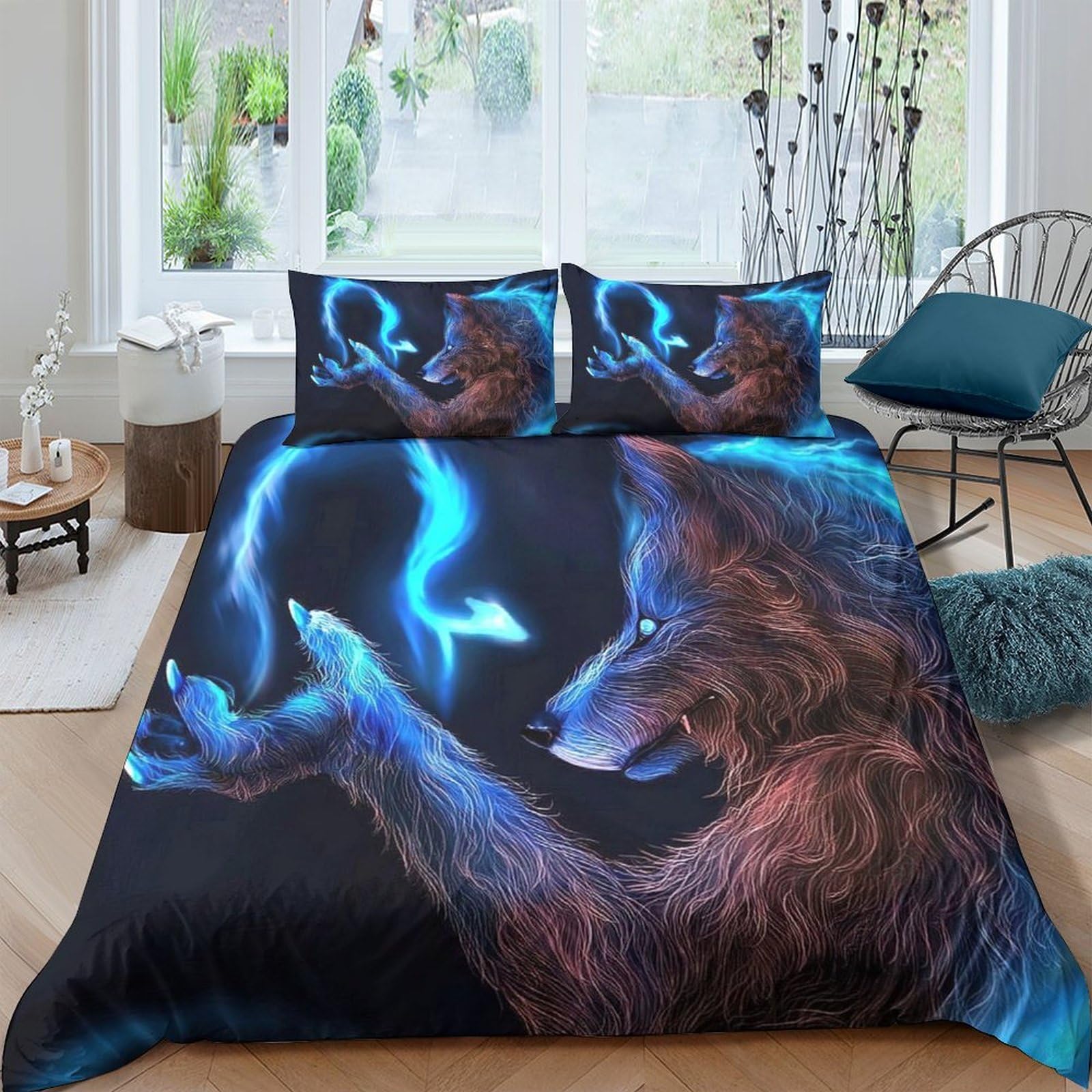 Ctjqhvkz Style-5 3D Printed Blue Wolf Fitted Sheet Microfiber Soft Breathable Spirit Animal Mattress Cover For Bedroom Dorm Decorative Protection Single（135X200cm）