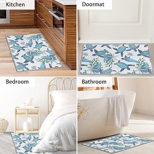 Miniatura 7 de Tritard Alfombras de área de tortugas marinas costeras de 2 x 3 pies, lavables a máquina, antideslizantes, con temática de playa, entrada, entrada,