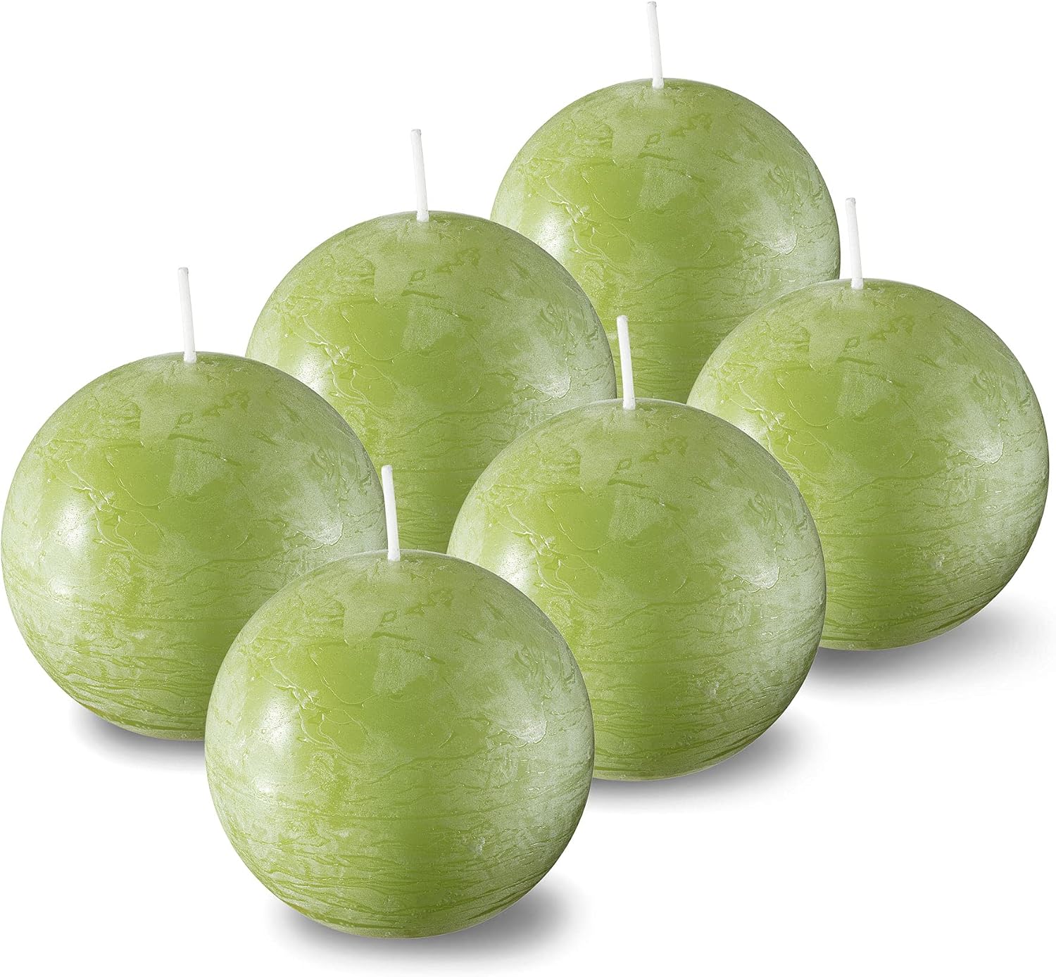 SPAAS Chalky Green Round Candles - 3 Inch Rustic Ball Candles for Wedding & Home Decor - Set of 6