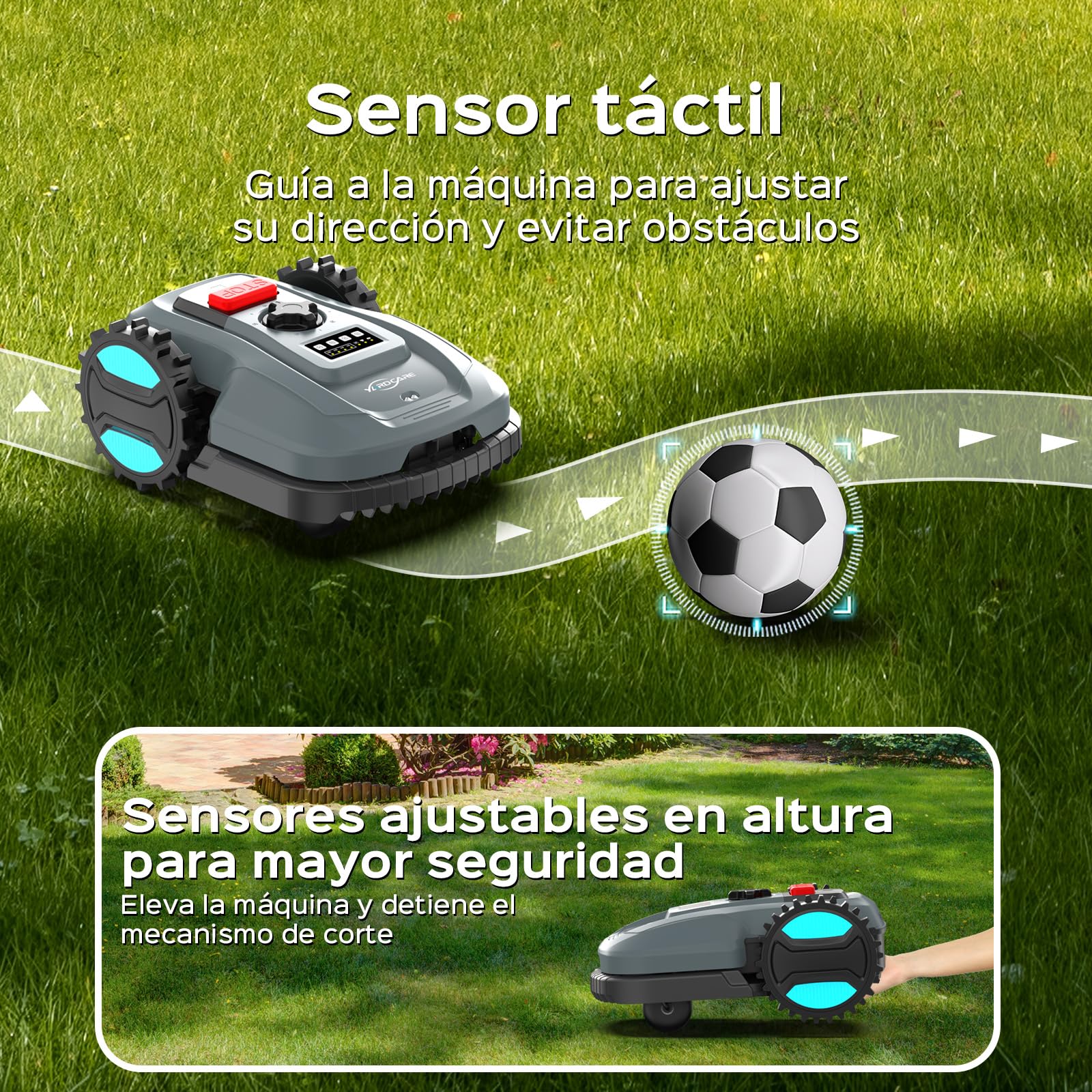 YARDCARE E400 Robot Cortacesped con Control App,hasta 400m²，Altura de Corte de 20 a 60 mm, Sensor de Lluvia, Robot Cortacésped 18 cm de Ancho de Corte,Menos de 60 dB
