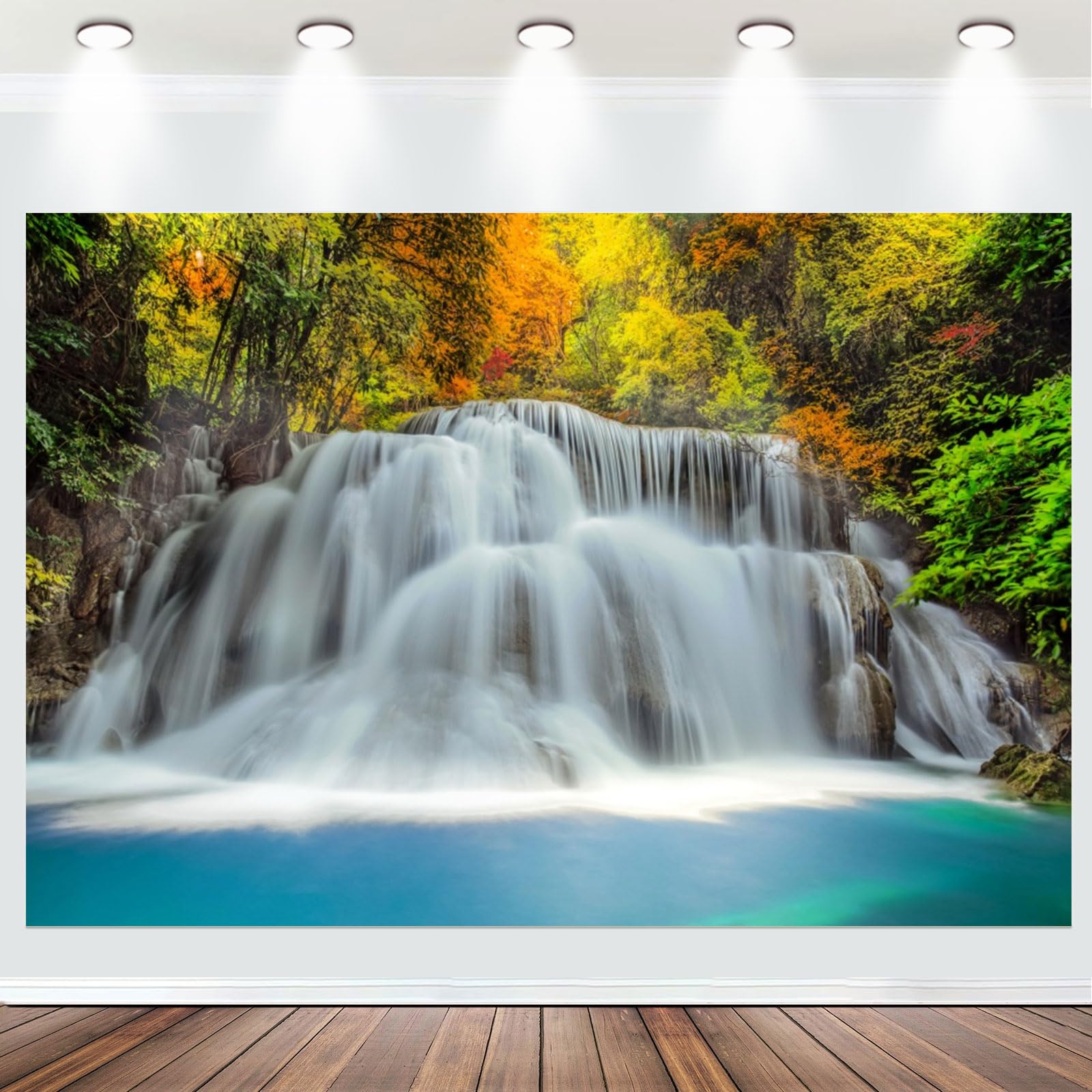 Fabric 8x6ft Waterfall Backdrop for Photography Spring Mountain Forest Cascade Nature Landscape Background Waterfall Lake Home Decoration Wallpaper