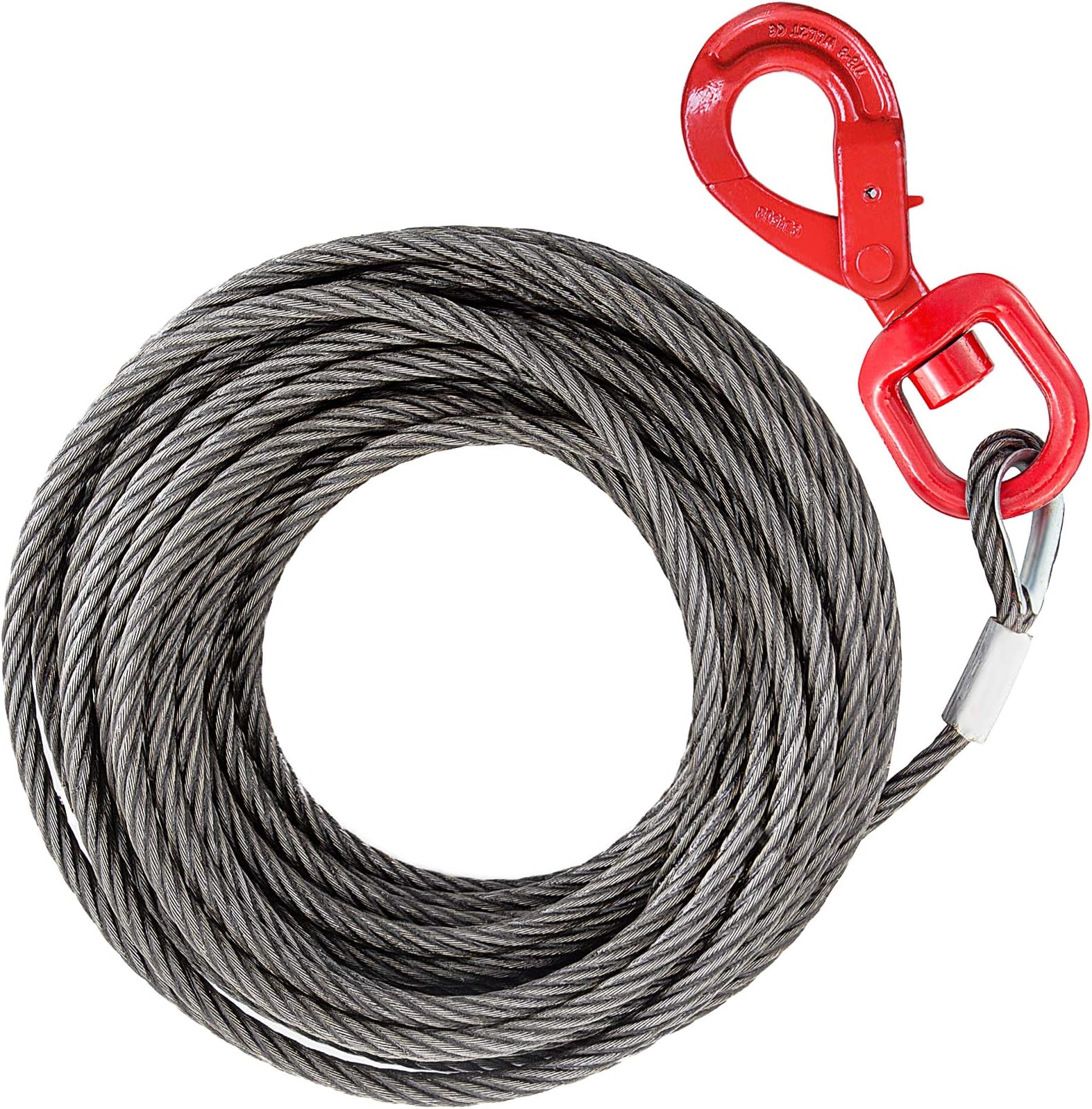VEVOR Galvanized Steel Winch Cable, 3/8" x 75' - Wire Rope with Hook, 15200 Lbs Breaking Strength - Towing Cable Heavy Duty - for Rollback, Crane, Wrecker, Tow Truck