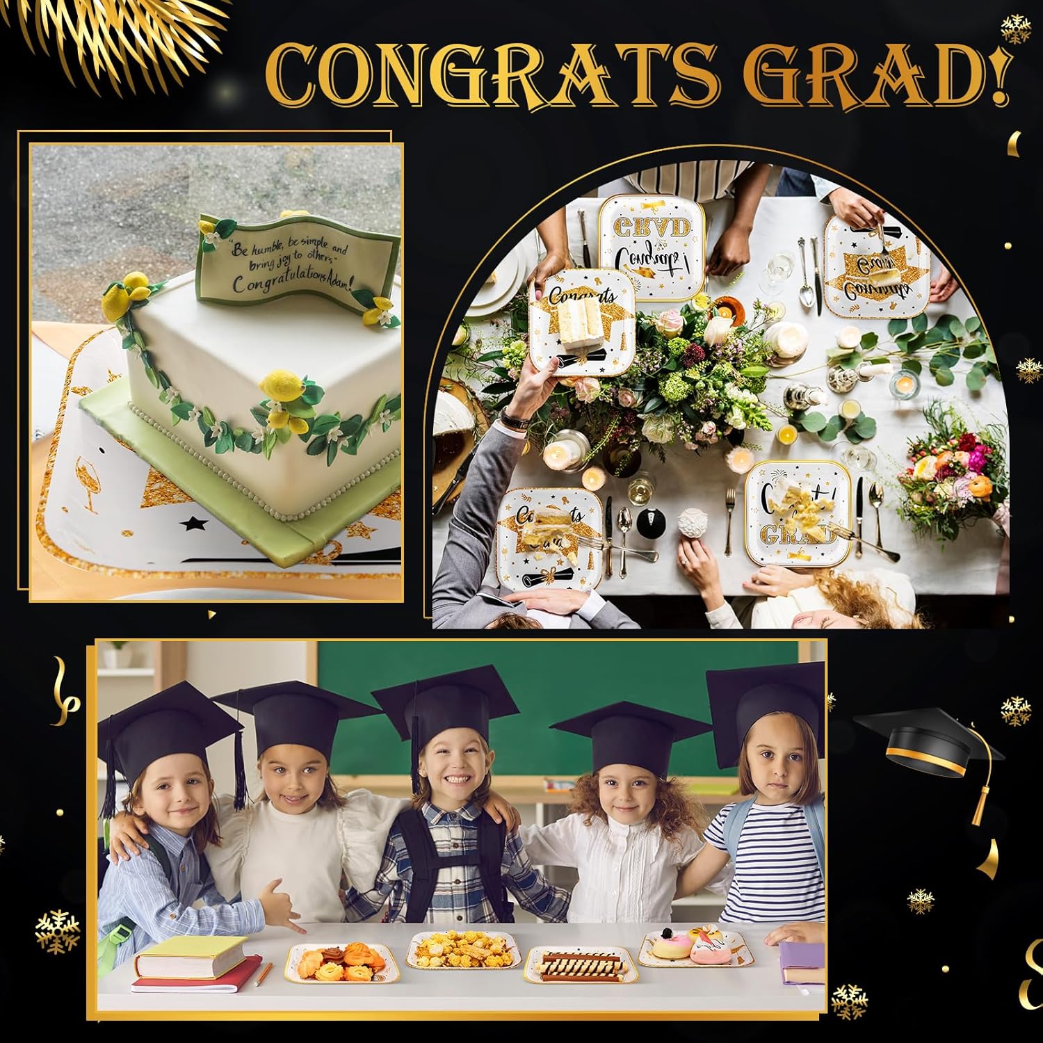 FoldTier 100 Pcs White and Gold 2026 Graduation Party Plates 7 x 7 in Congrats Grad Dessert Paper Plates Class of 2026 Disposable Square Cake Decorative for Graduation Cocktail Party Supplies