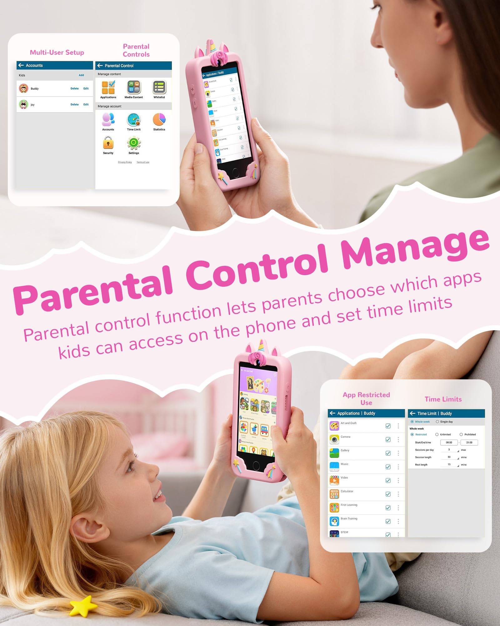 UCIDCI Juguete inteligente para niños de 3 a 7 años con cámara dual – Juguete de teléfono con juegos educativos, juguete de viaje con reproductor de música MP3 para regalos de cumpleaños para 3, 4, 5