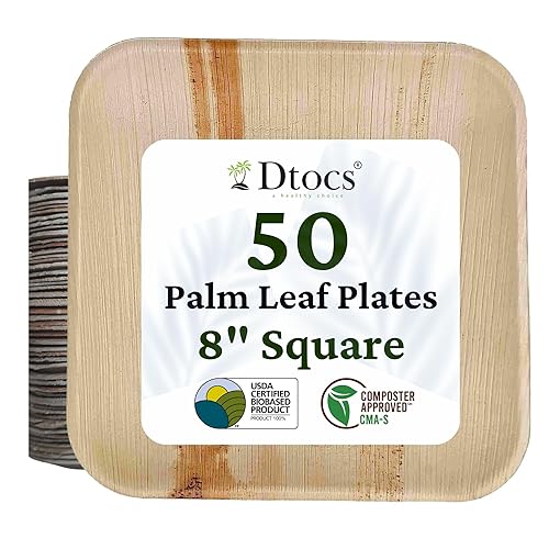 Miniatura 1 de Paquete de 50 platos de hoja de palma Dtocs  ecológicos, compostables, naturales, sin BPA, orgánicos desechables para boda, camping, cena de