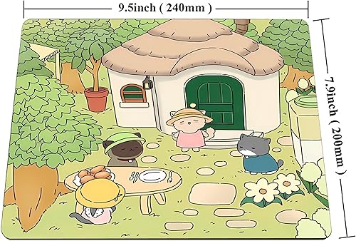 Miniatura 2 de Alfombrilla de mouse kawaii con diseño de gato animé beige y verde claro, alfombrilla cuadrada impermeable para mouse para computadora de