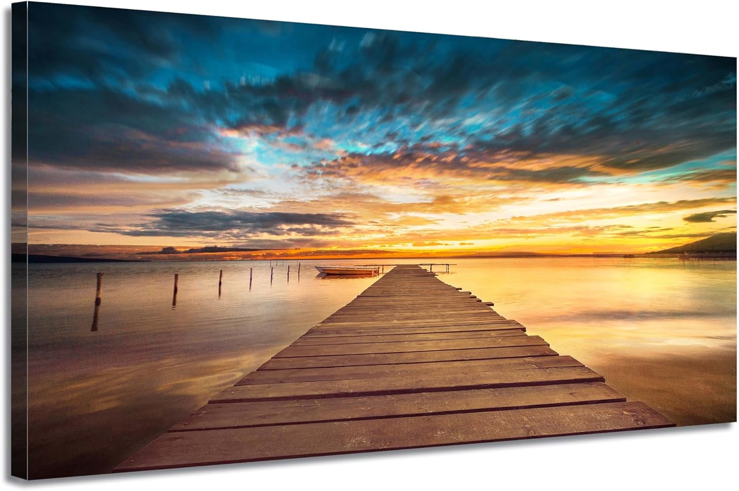 Sunset Pier Canvas Wall Art - Landscape Picture Lake Dock Painting Prints Nature Scenery Artwork for Bedroom Living Room Home Office Sunset 40"L x 20"W