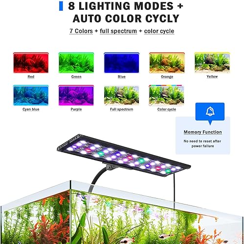 Miniatura 6 de AQQA Luz LED para acuario, modo 247 con clip en modo de pecera con función de memoria, modo de bricolaje, luz de espectro completo para plantas de