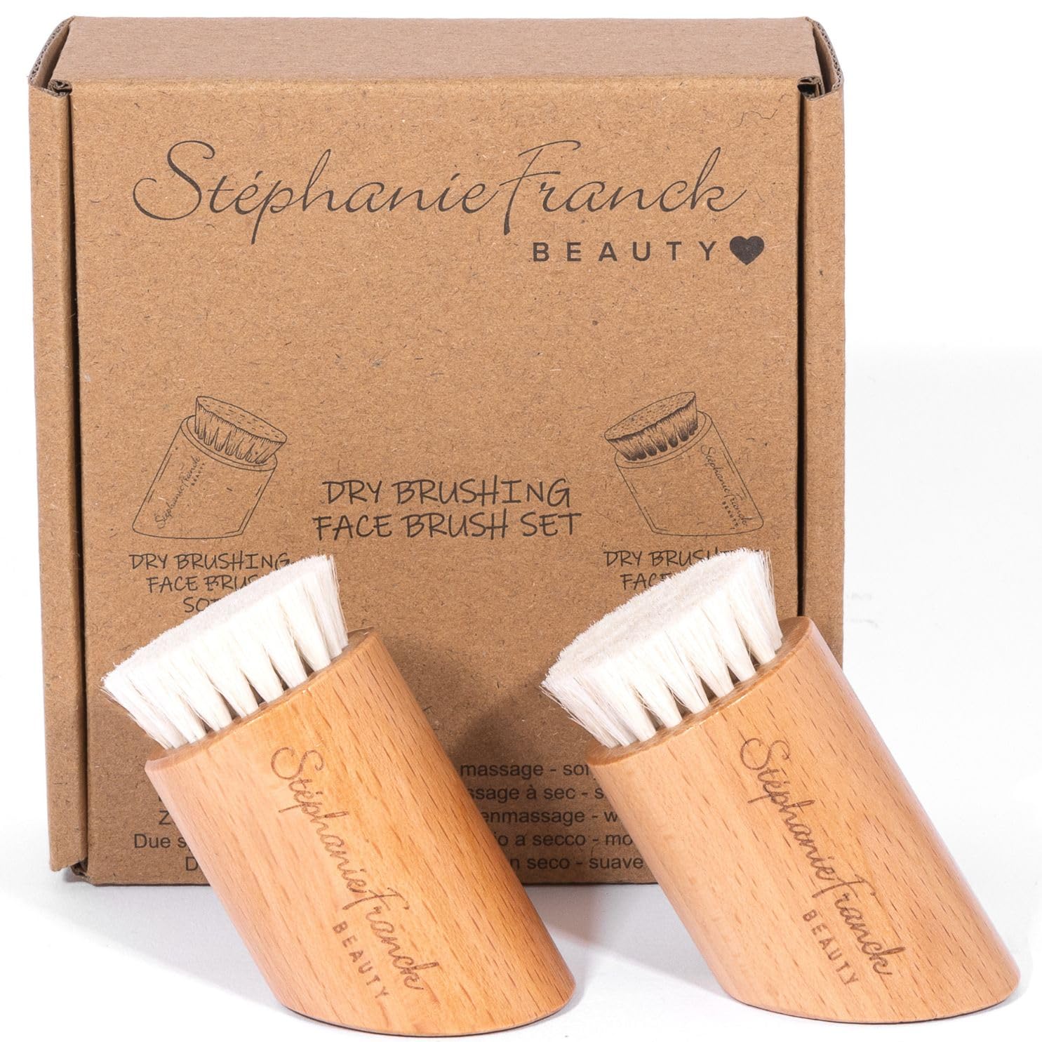 Stéphanie Franck Beauty – Set de 2 Brosses Visage Douces à Sec – Massage À Deux Mains & Exfoliation Naturelle – Bois de Hêtre & Poils de Chèvre – Soin Peau Sensible – Routine Skincare Zéro Déchet