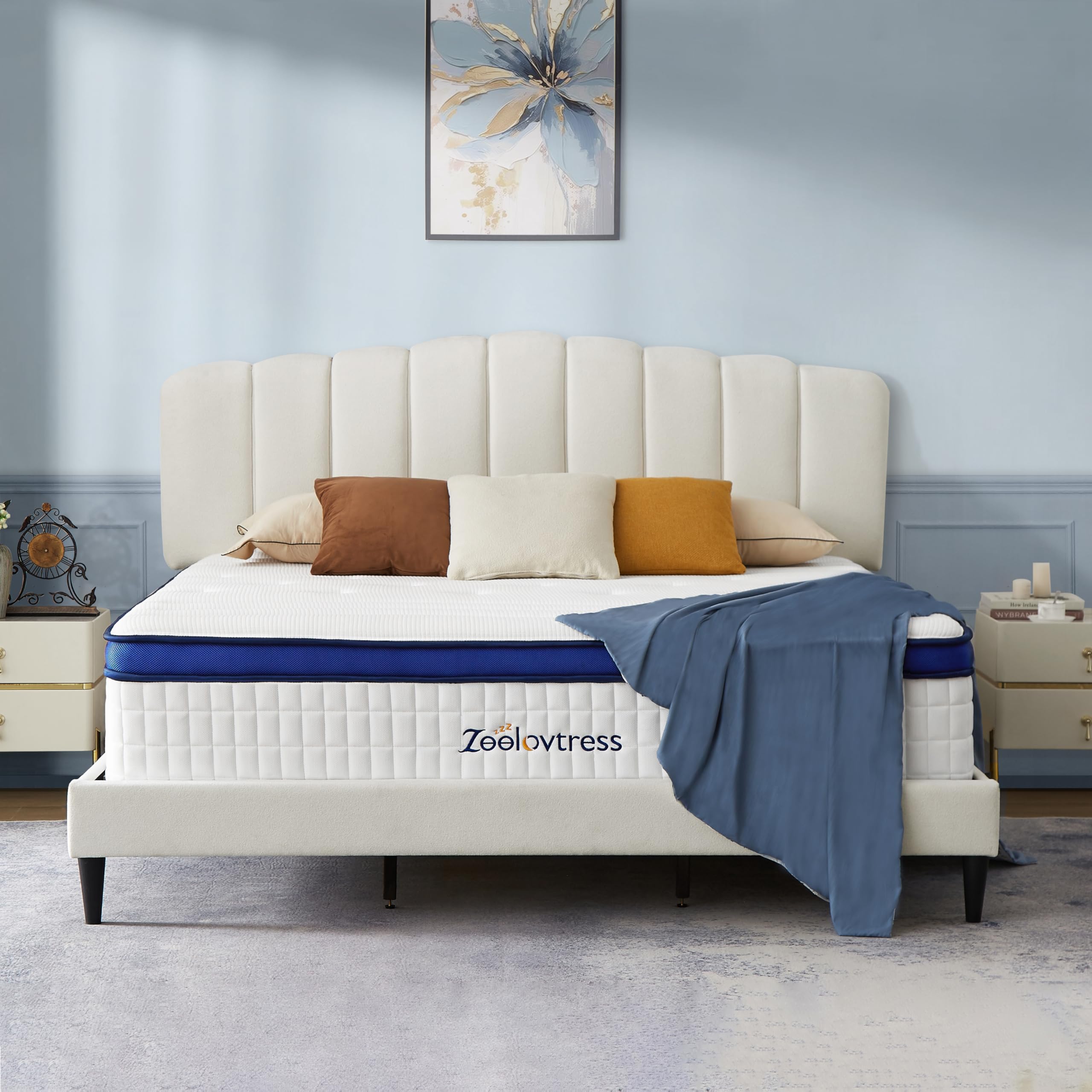 Zeelovtress 14 Inch King Size Mattress Hybrid with MDI Memory Foam and Pocketed Spring Base Support, Medium Firmness, No Fiberglass, Pressure Relief, CertiPUR-US, 5-Zone Targeted Support, Euro Top