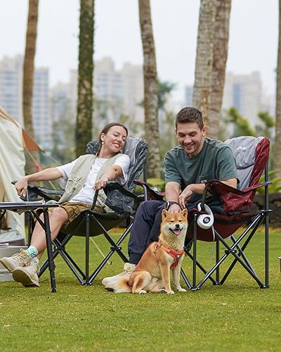 Miniatura 8 de KingCamp Silla plegable de campamento de gran tamaño, resistente 450 libras con soporte lumbar, asiento acolchado con portavasos y bolsa