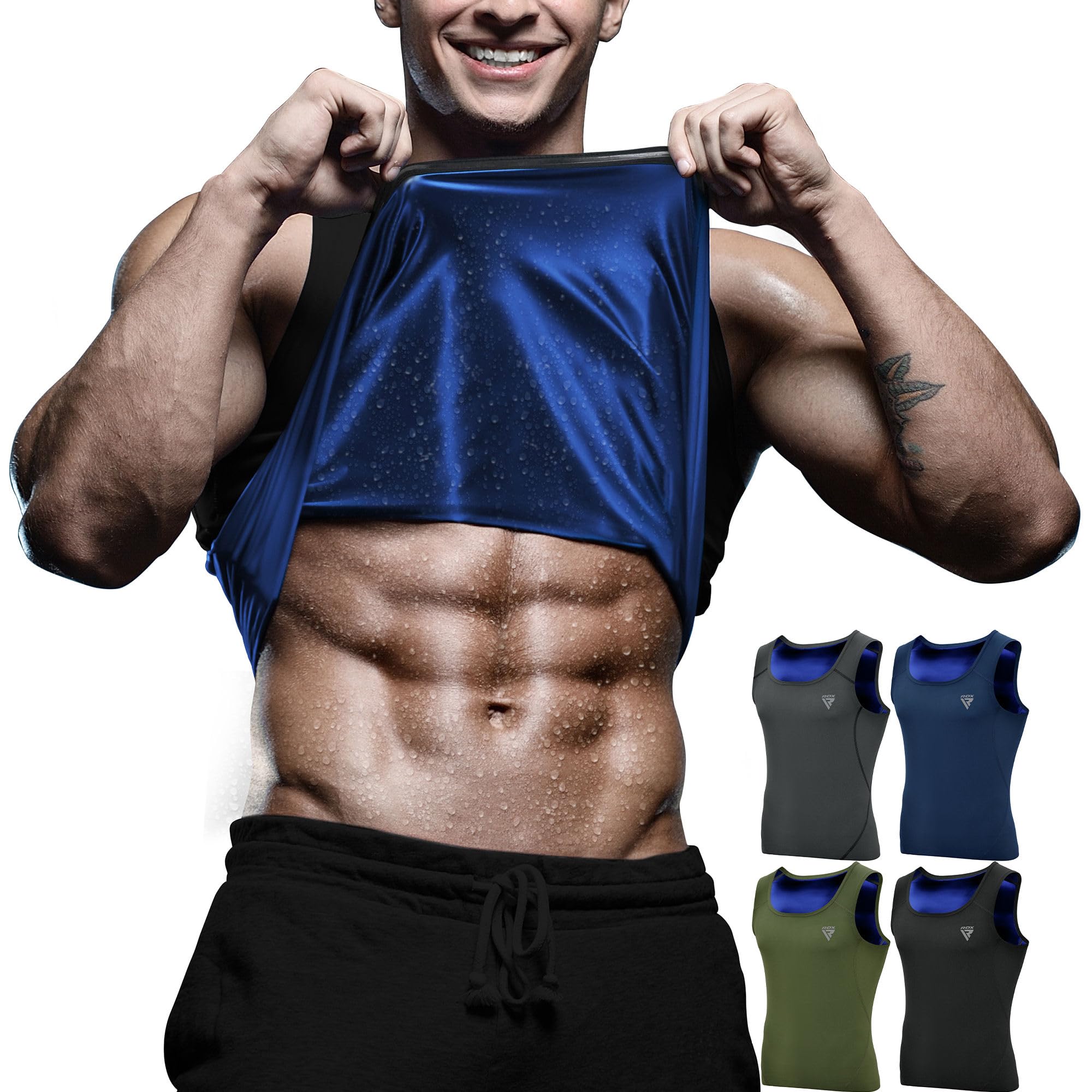 RDX Men Sauna Vest, Sweat Workout Shirt, Waist Trainer, Corset, Compression Body Shaper Zipper and Seamless