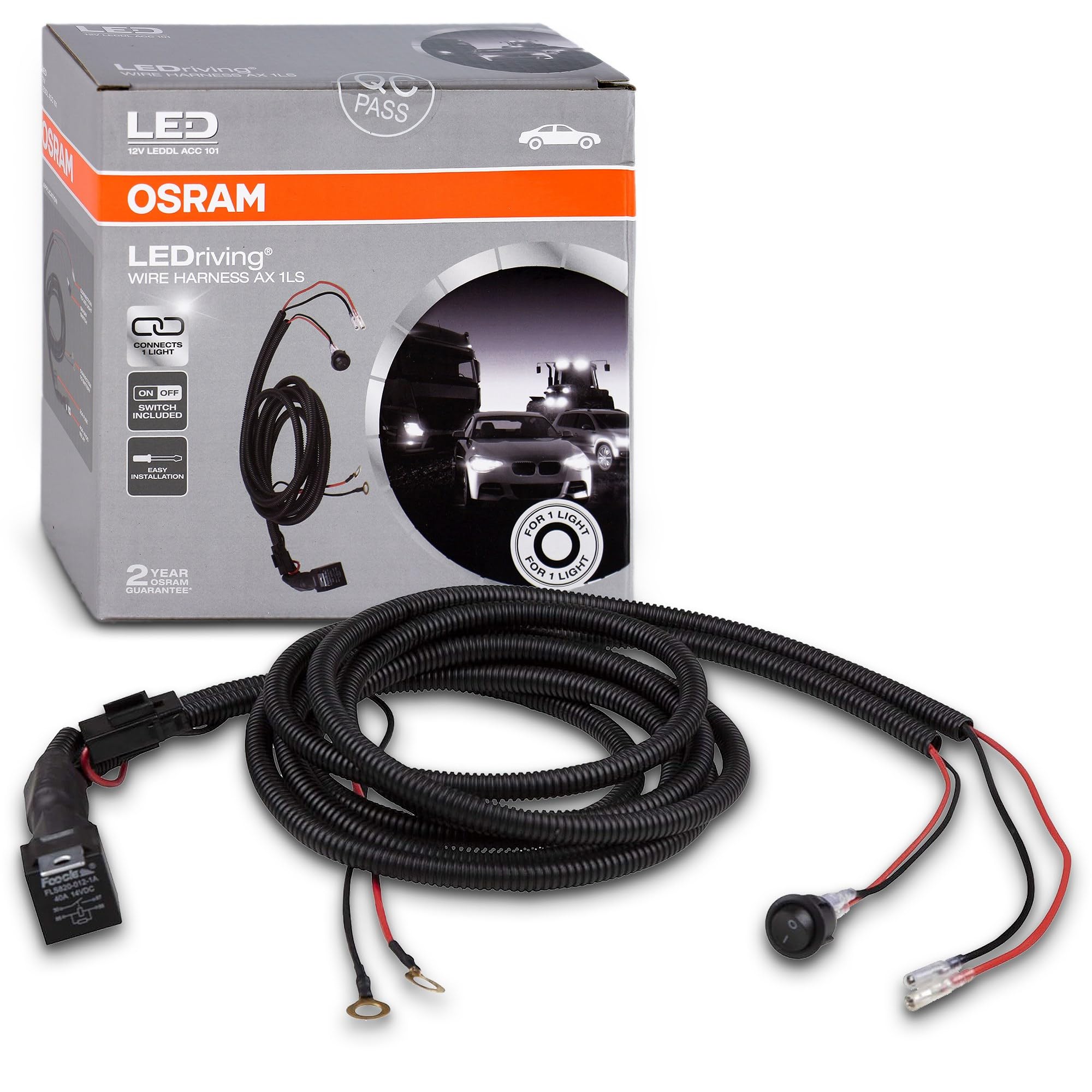 OSRAM LEDriving WIRE HARNESS AX 1LS, wiring harness for car light strips, light bar wiring harness kit, cable set for installing one light source, adapter for car headlights, LEDDL ACC 101
