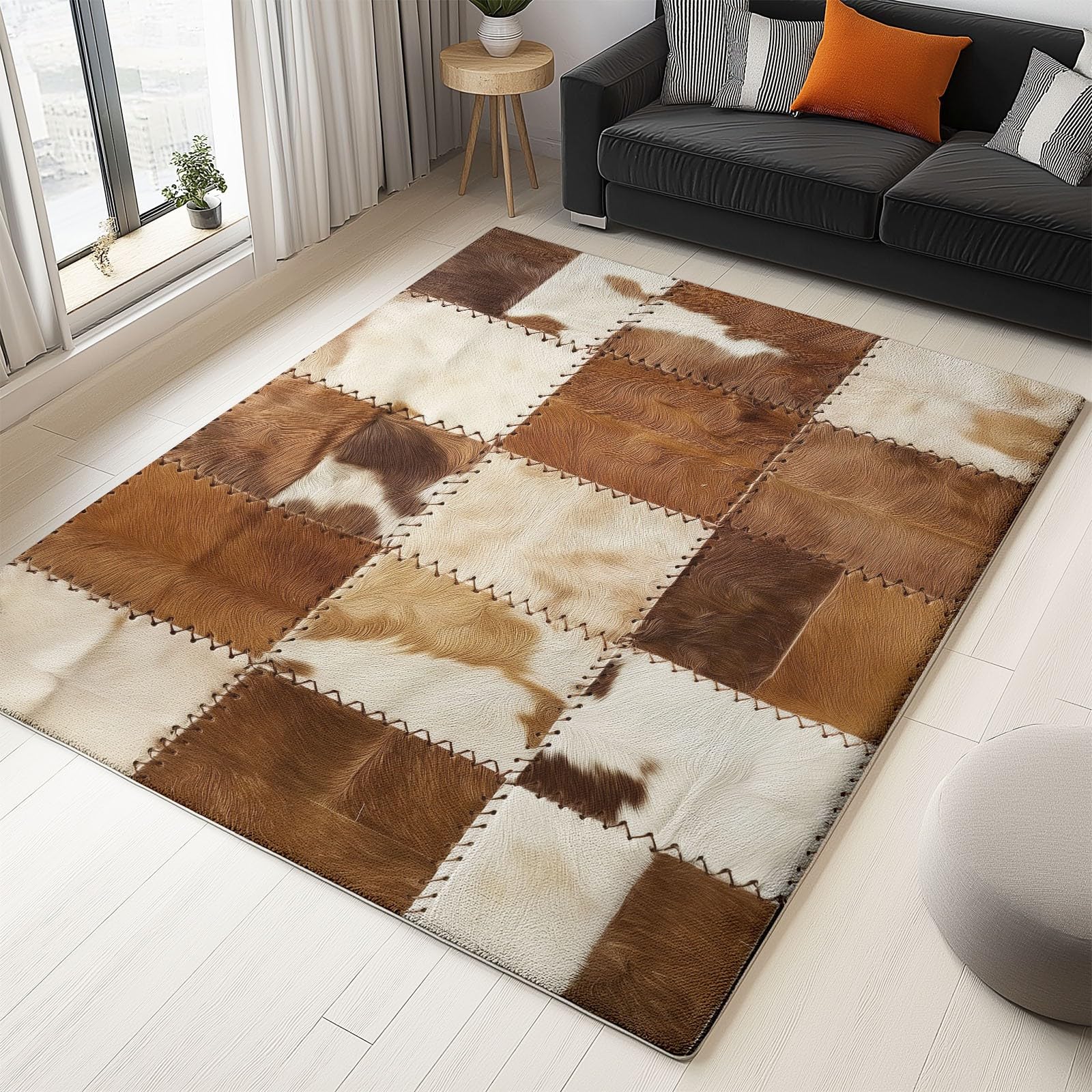 Patchwork Teppich Dunkelgelb 90 x 150 cm– Moderner Teppich für Wohnzimmer, Esszimmer & Außenbereich – In- & Outdoor im Design-Look