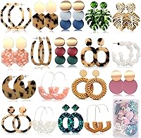 FIFATA 18 Pairs Boho Statement Earrings for Women - Straw Rattan Acrylic Resin Hoop Drop Dangle Set, Hypoallergenic Vacation Jewelry
