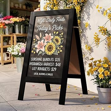 TEAKMAMA Chalkboard Signs 40x20 Standing A Frame Chalk Board Easel Sign Sandwich Board Signs Outdoor, Double Sided Blackboard for Business, Cafe, Weddings, Black